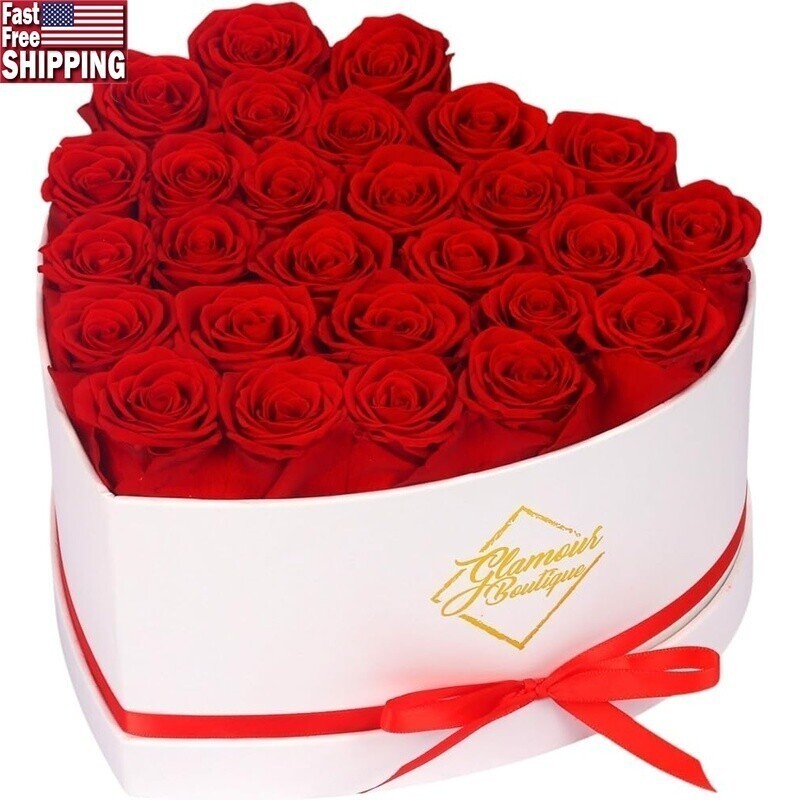 Preserved Roses in Heart Box Forever Flowers Unique Birthday Gifts Women Red New