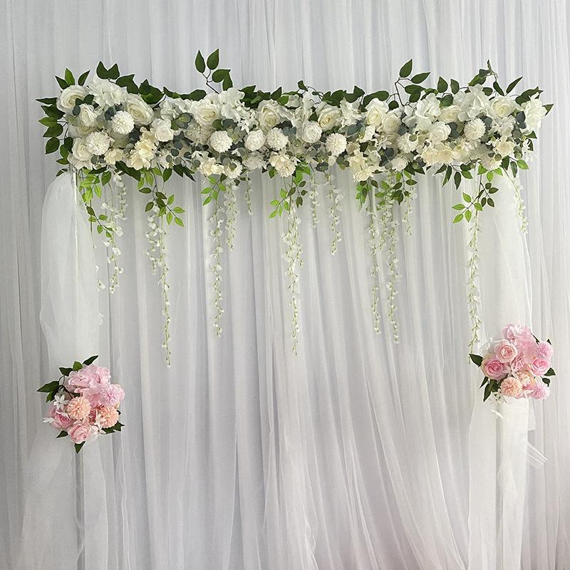 100cm Luxury White Rose Artificial Flower Row – Wedding Table Centerpiece, Bac