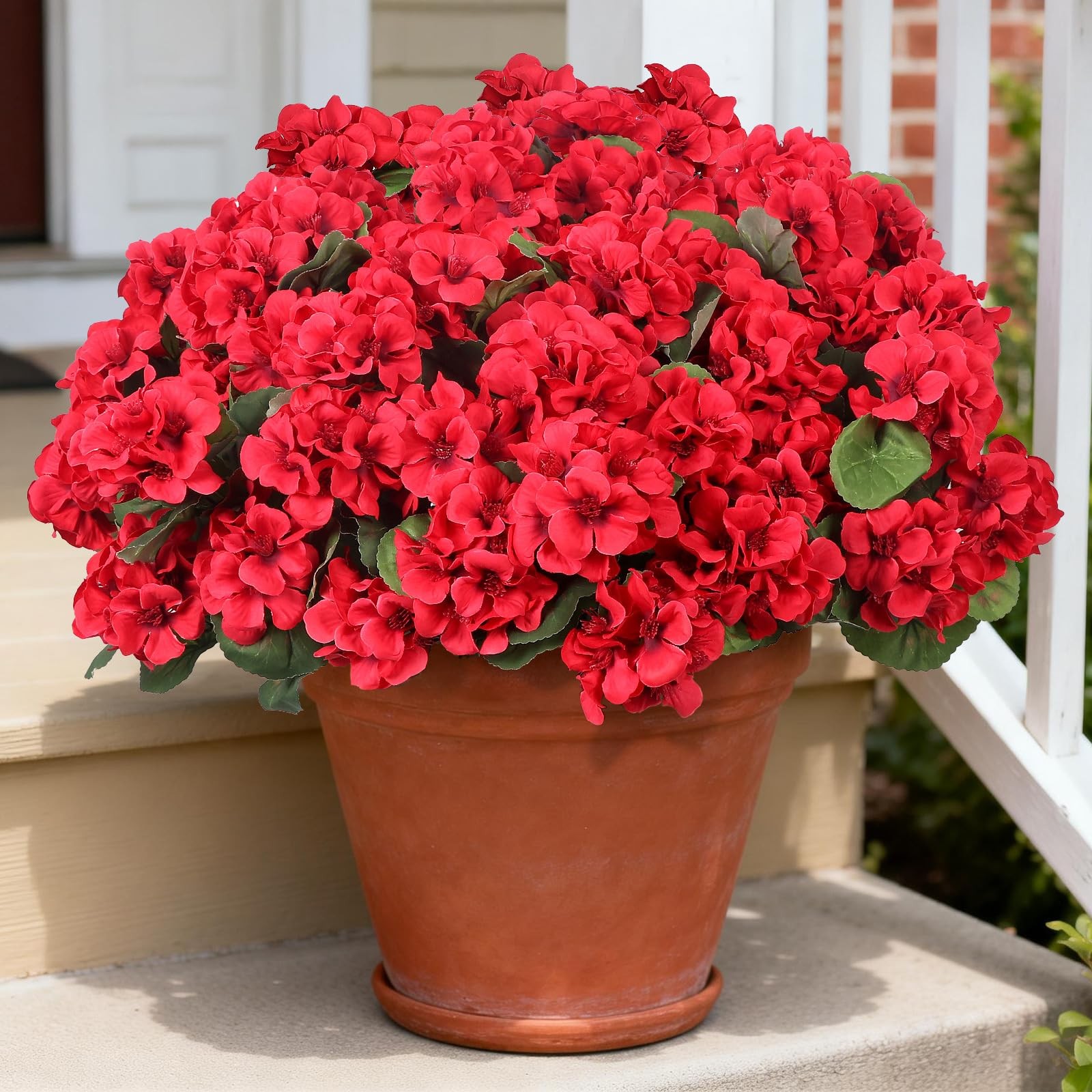 12 Pcs Artificial Flowers for Outdoors, Faux Silk Geraniums UV Resistant Fake