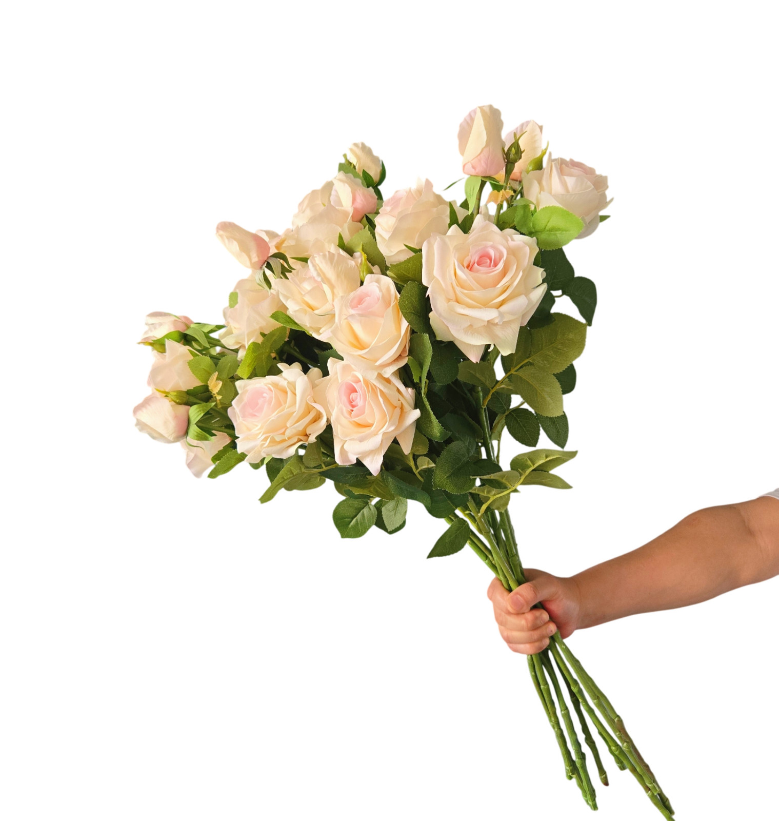 4Pcs Artificial Long-Stem Roses,3 Heads Each,2 Fully Bloomed,Lifelike Realistic