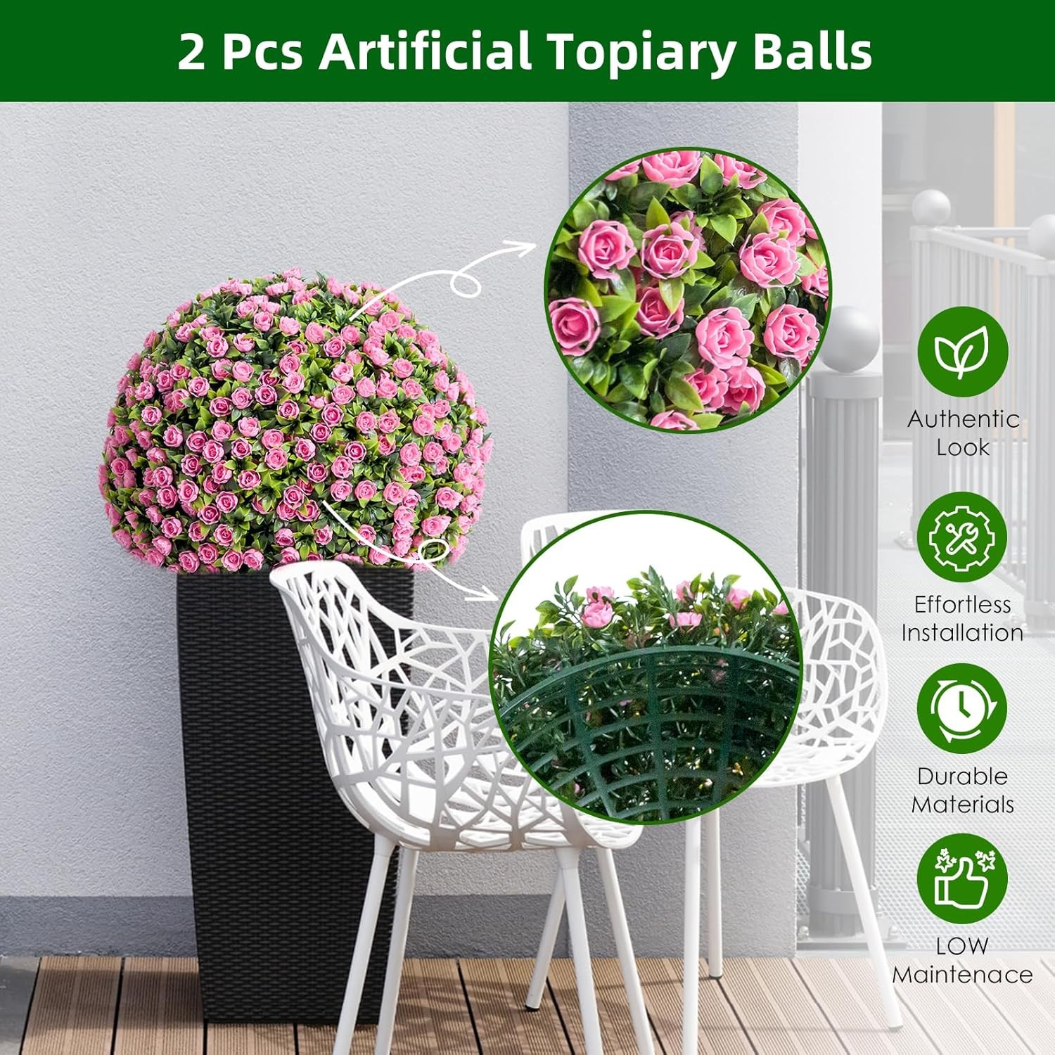 2Pcs Pink Artificial Flower Topiary Balls for Wedding Decor Hanging Floral Decor