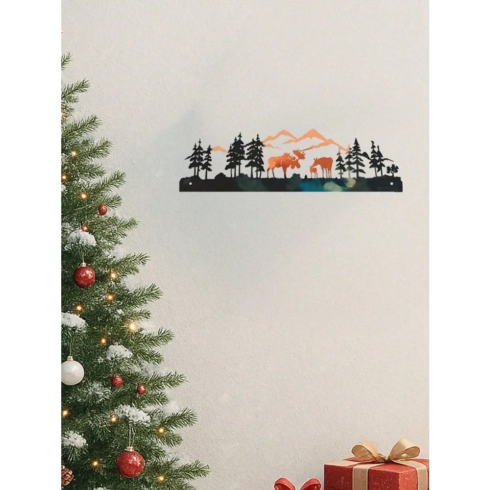 Nordic Moose Metal Wall Art Winter Christmas Rustic Farmhouse Living Room Decor