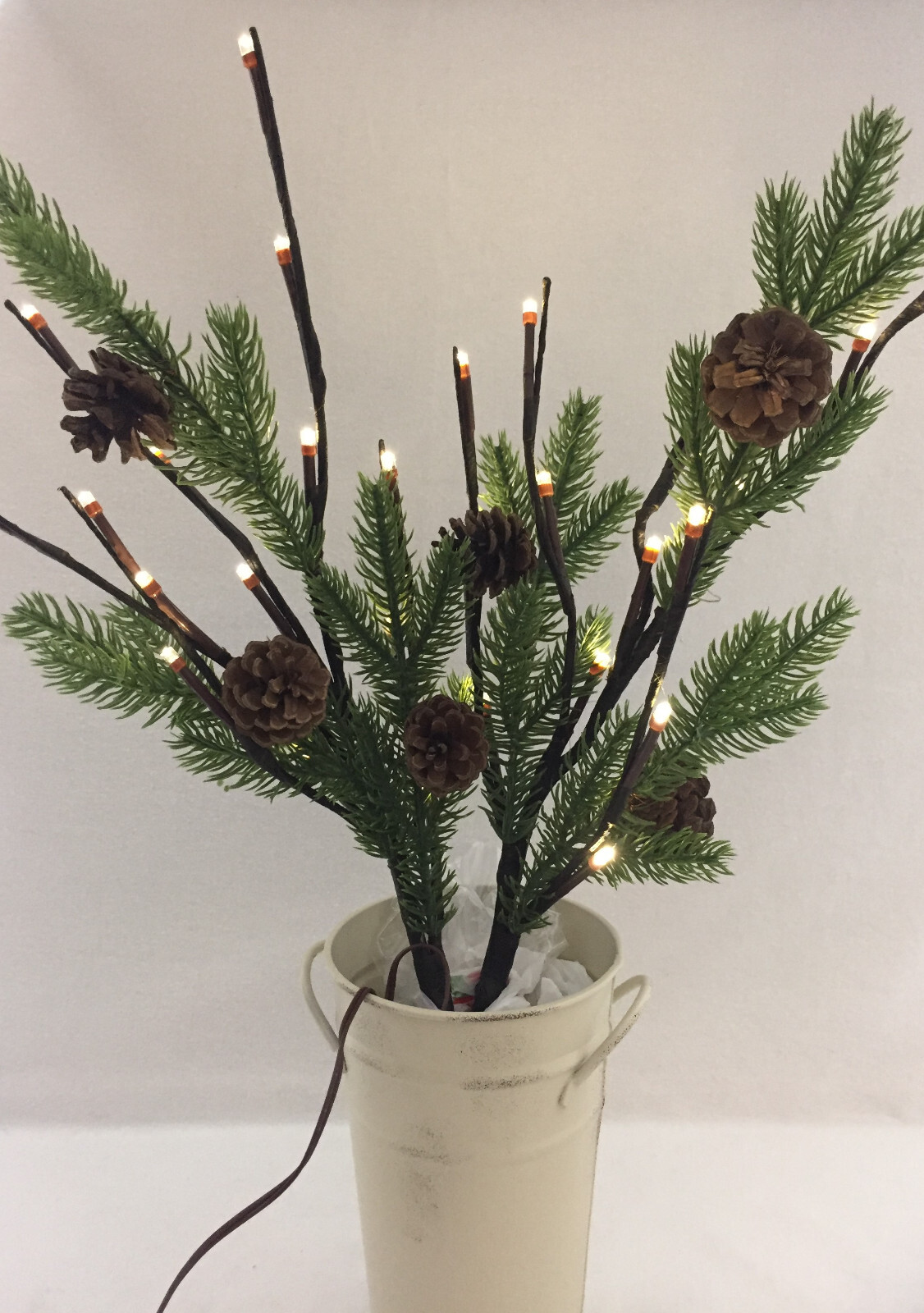 Lighted Artificial Pine Evergreen Branches W/Natural Pine Cones 19.75″ Set of 2