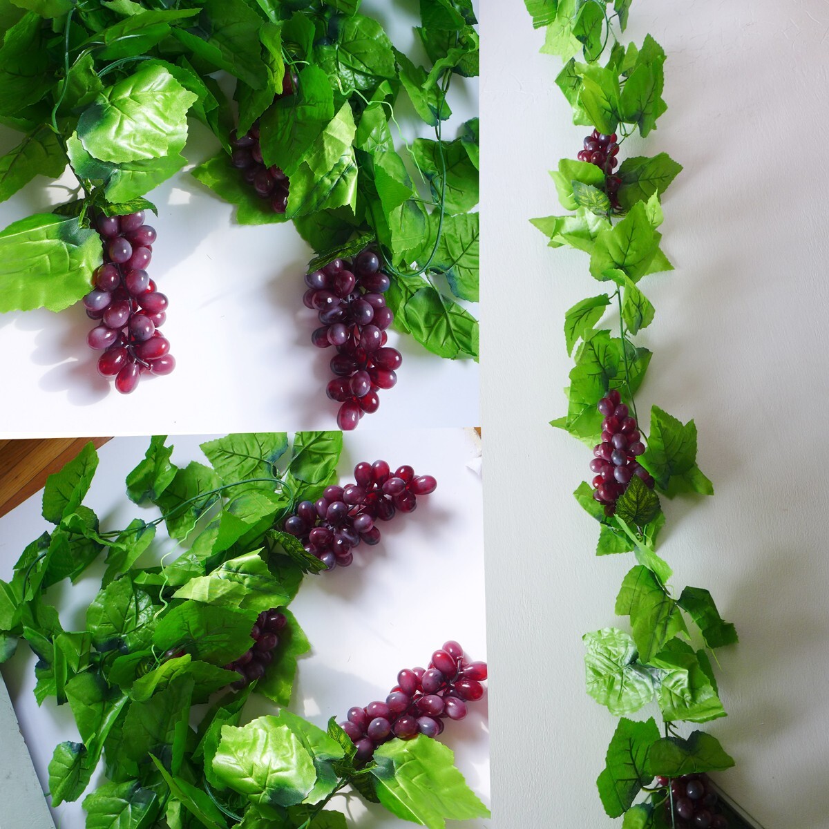 7.5 FT Artificial Grape Leaf Vine Garland Wedding Decora (3 Bunches Grapes)