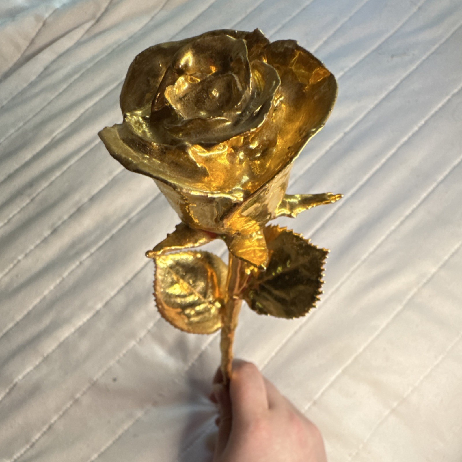 Gold dipped Metal Rose Floral Decor Flower Stem – Gold Tone Metal Rose Stem 24k