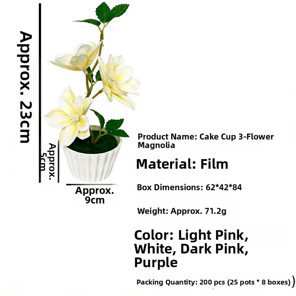 Artificial Magnolia Flowers 23cm for Cake Cup Decoration White Pink Purple