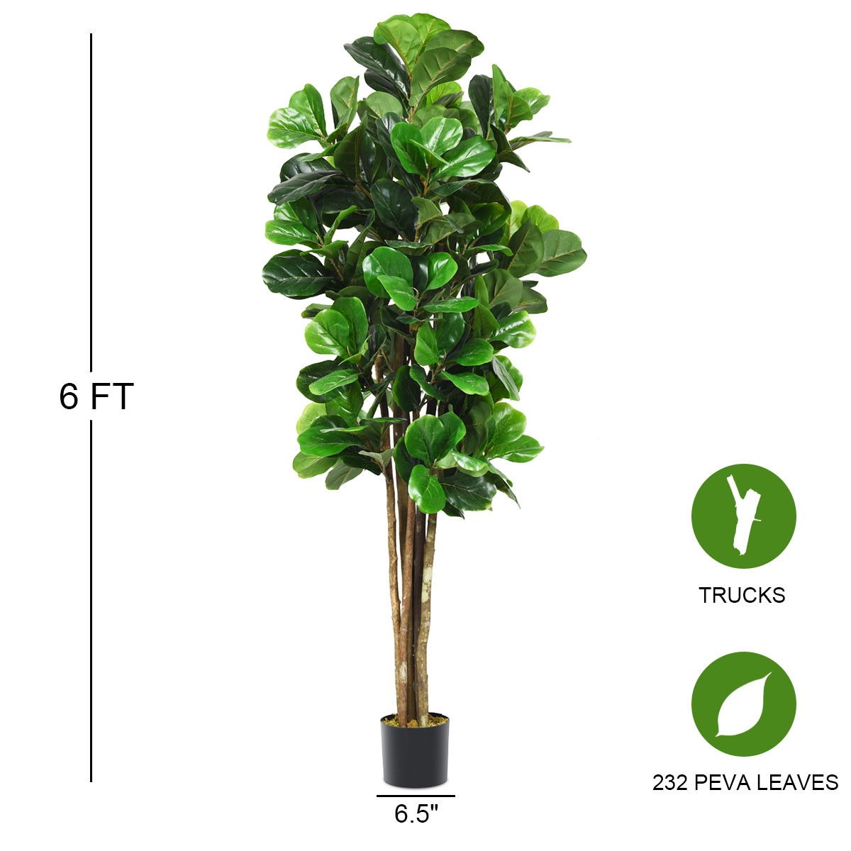 6-Feet Artificial Fiddle Leaf Fig Tree Indoor-Outdoor Home Decorative Planter