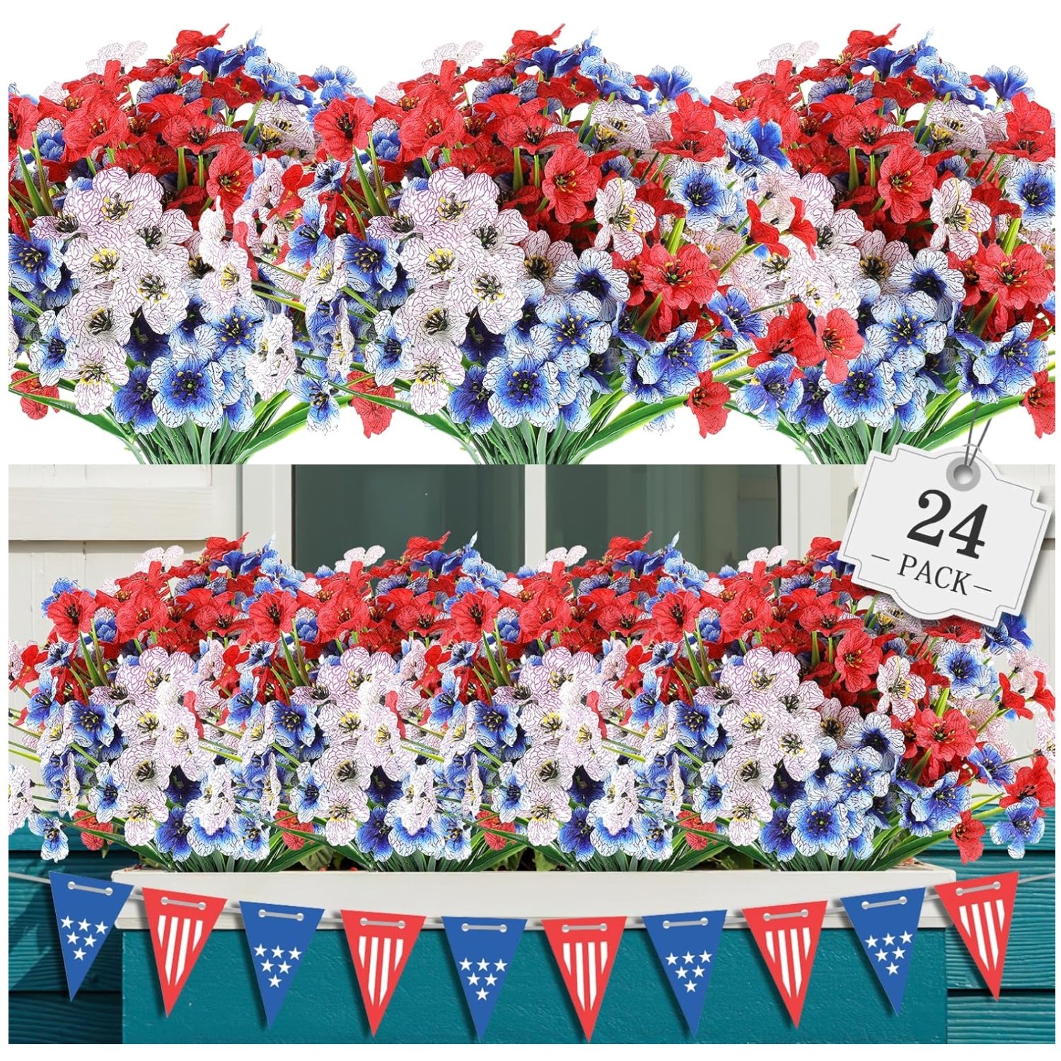 Patriotic Artificial Flowers Mix – 24 Bundles