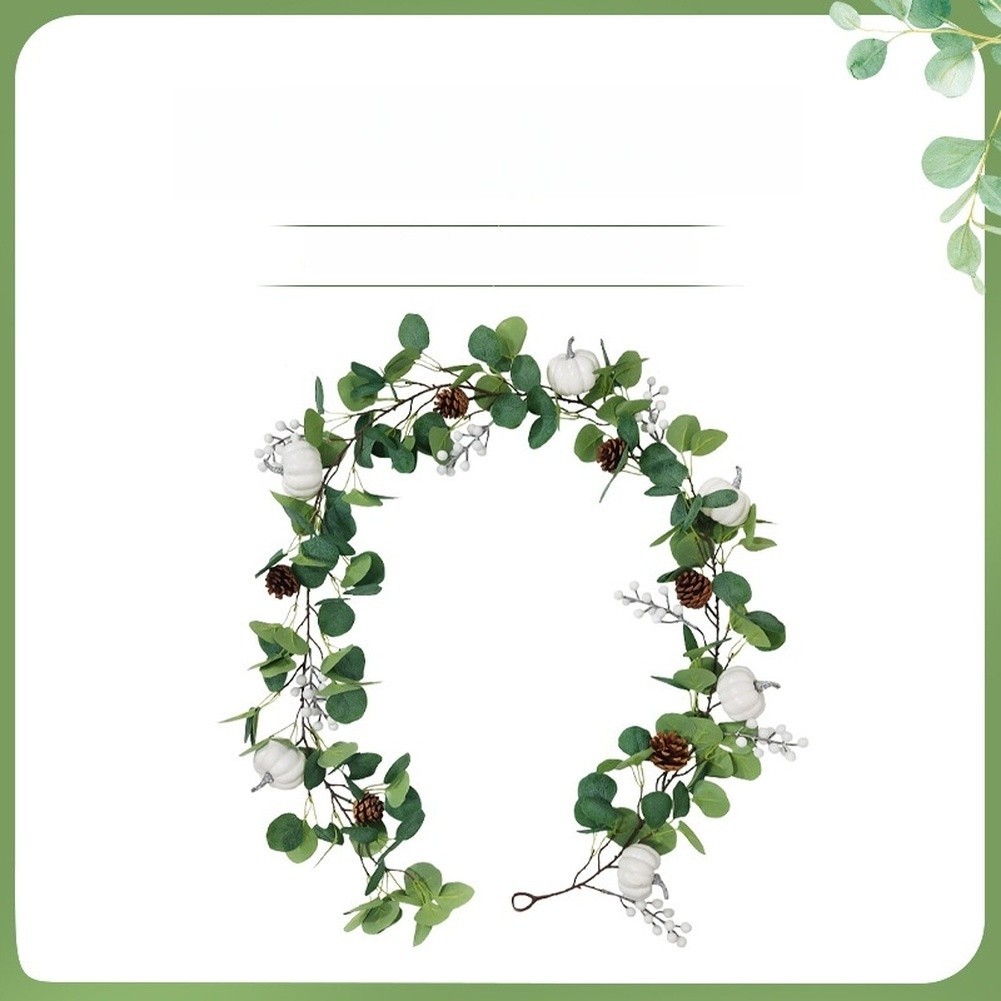 Green Vine Wreath with 8cm Pumpkins Pinecones and Textured Foliage 190cm