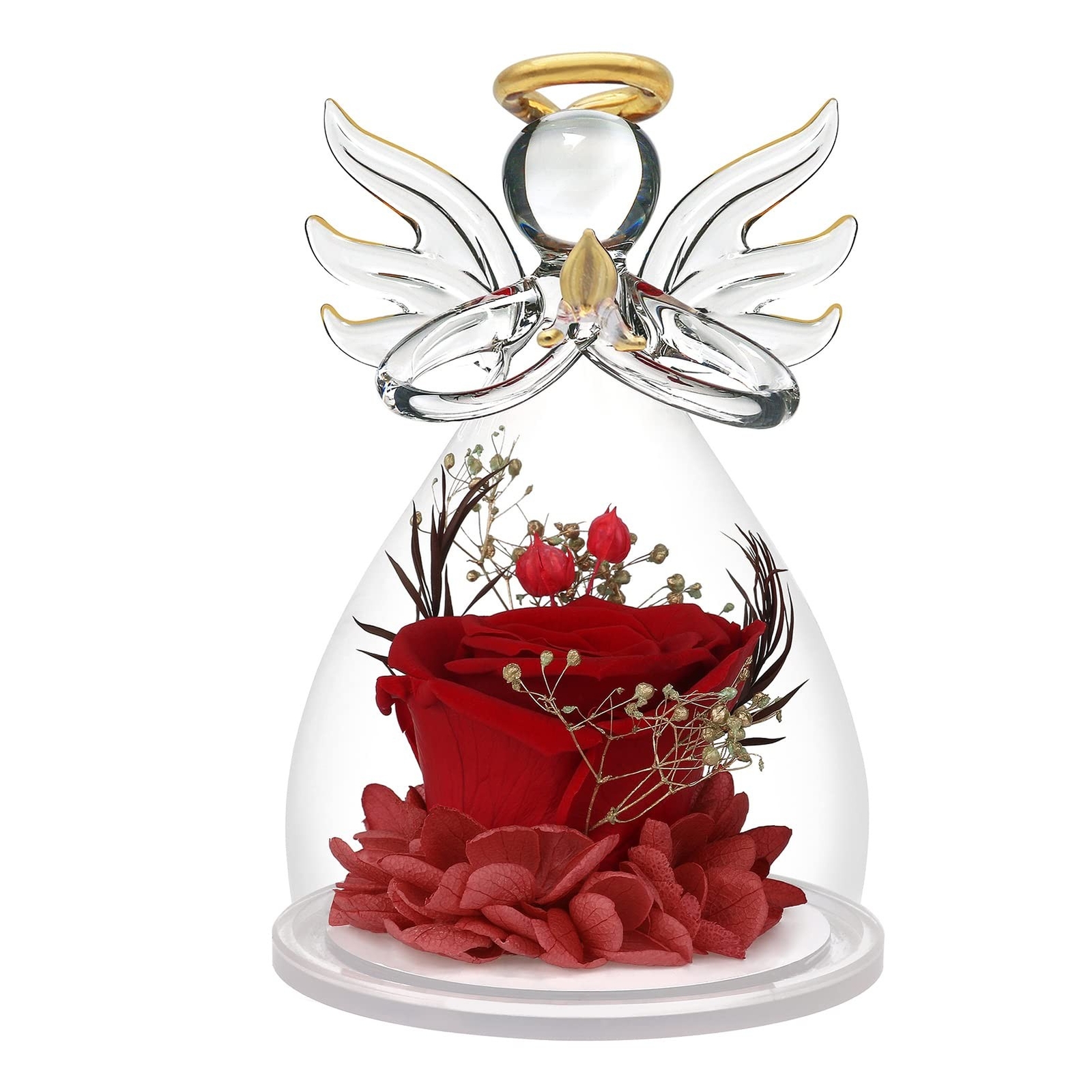 Preserved Flower Rose Gifts in Glass Angel Figurines,Birthday Gifts for Women…