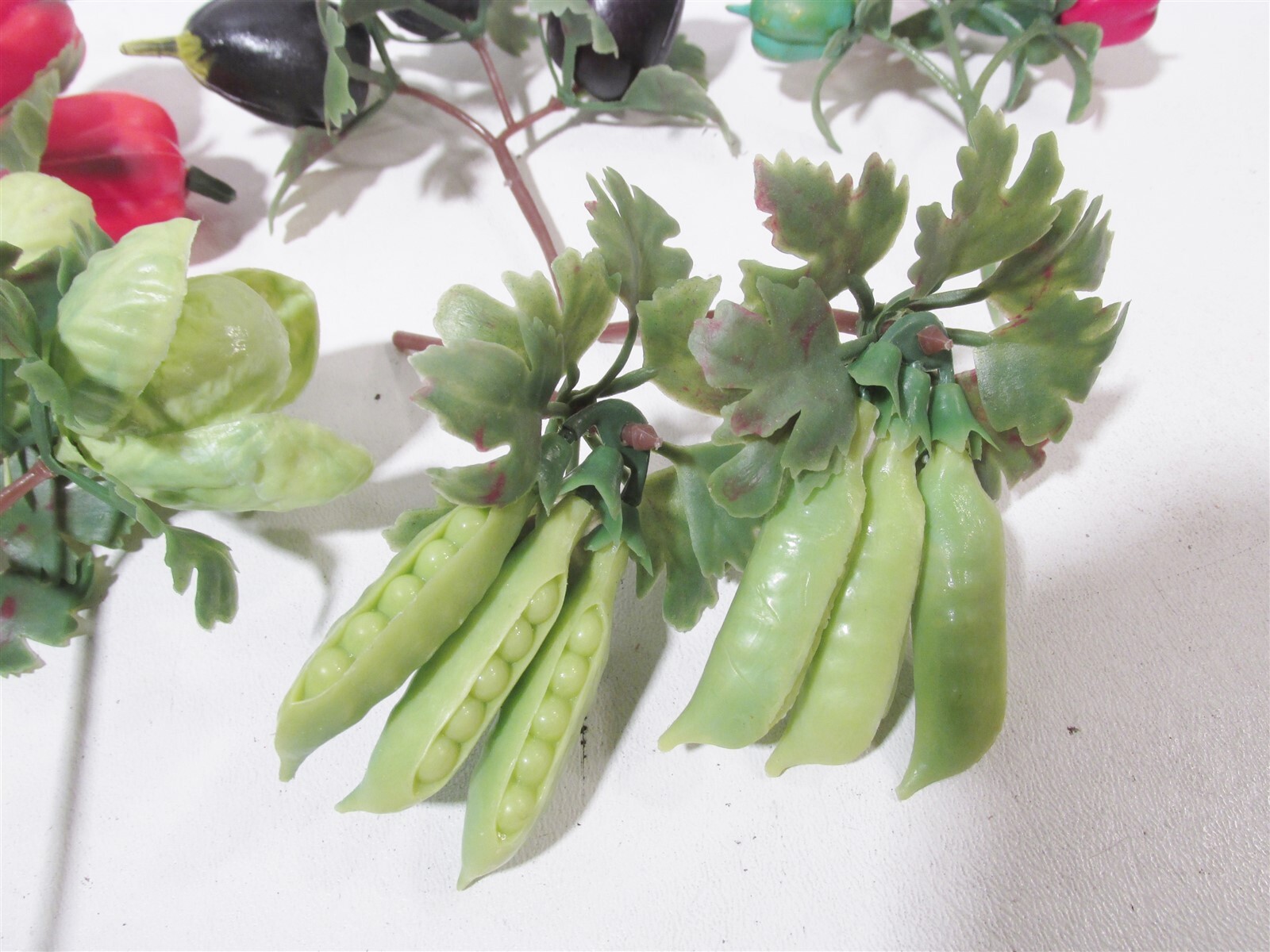 1960s Vtg Plastic Fruit Bunches 8 Floral Pick Pepper Pea Garlic Eggplant Cabbage