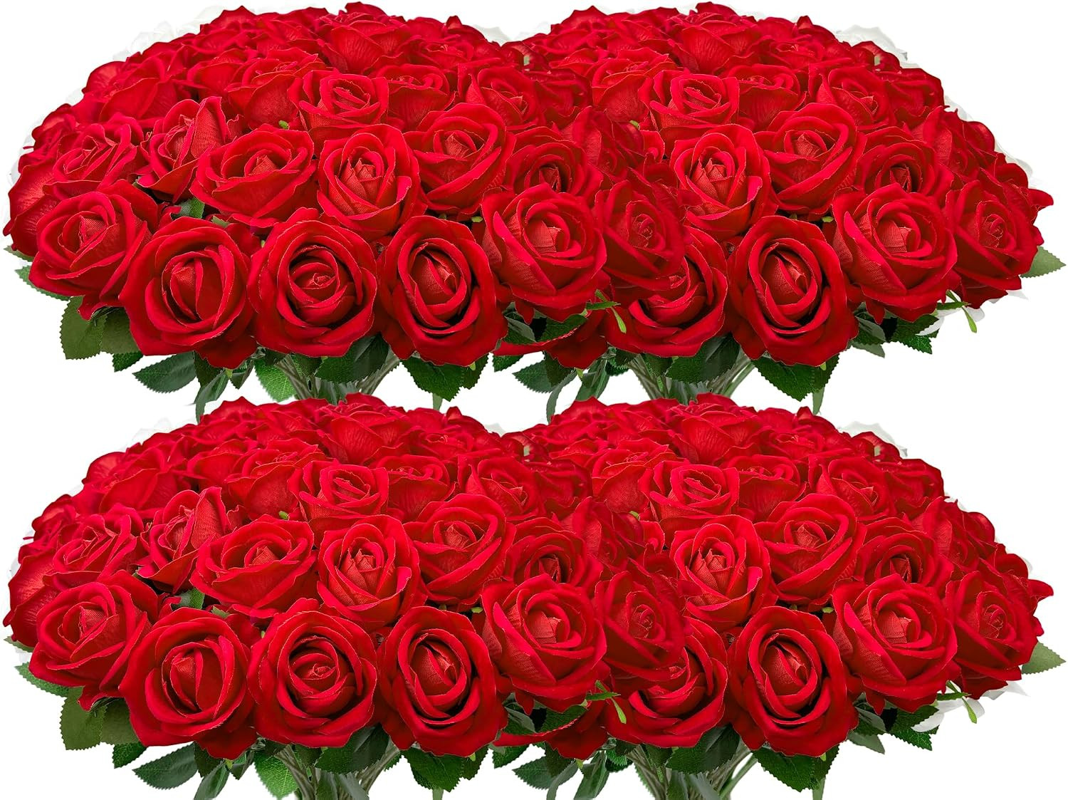 Bulk Artificial Flowers 50 PCS, Fake Velvet Silk Blue Roses with Long Stems Real