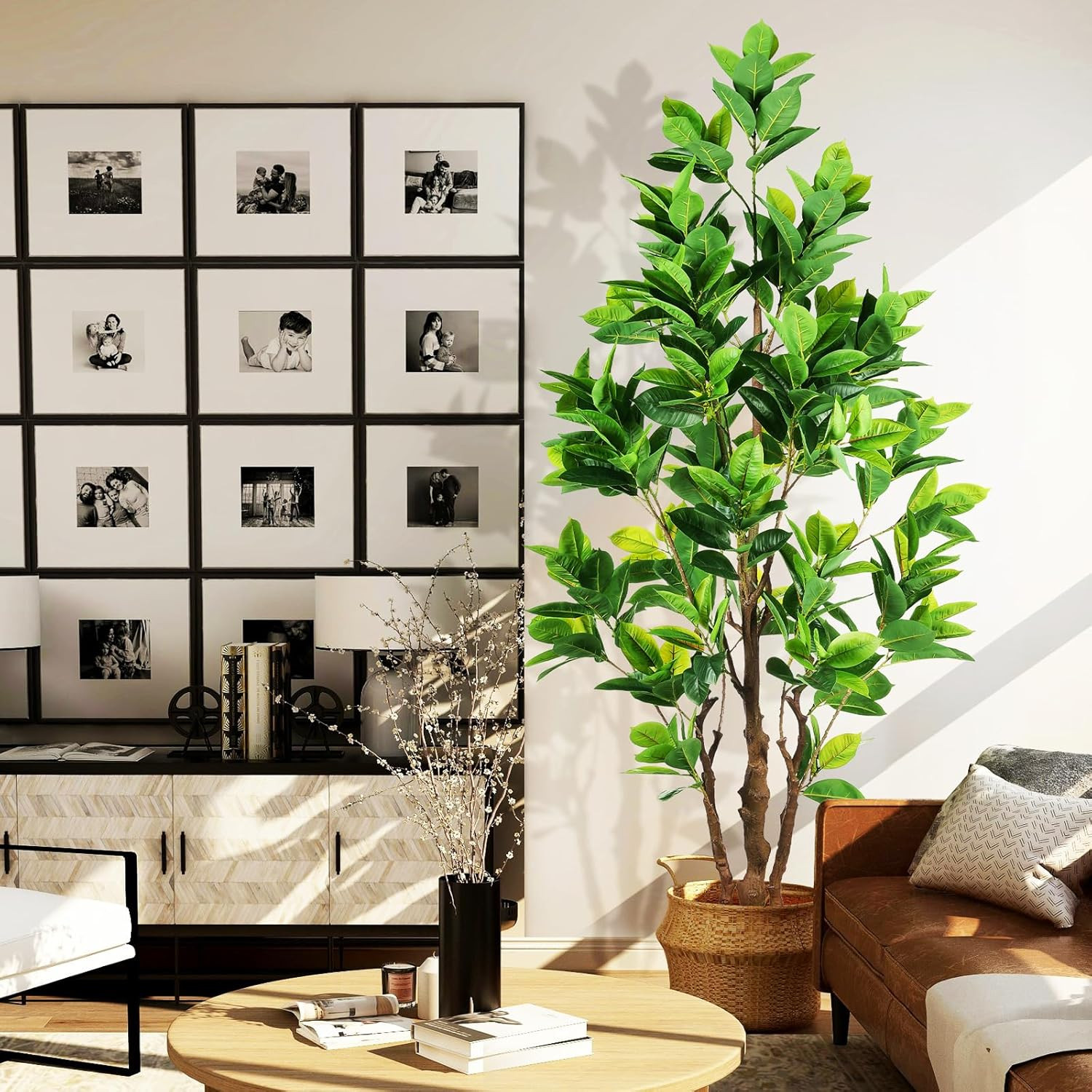 7.2Ft Faux Rubber Tree with Pot – Perfect Indoor/Outdoor Decor for Home & Office