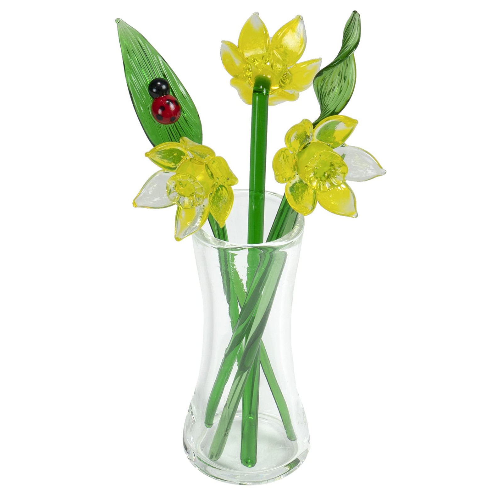 Decorative Glass Lovely Flower Bouquet with Vase, Gift Boxed – Yellow Daffodils