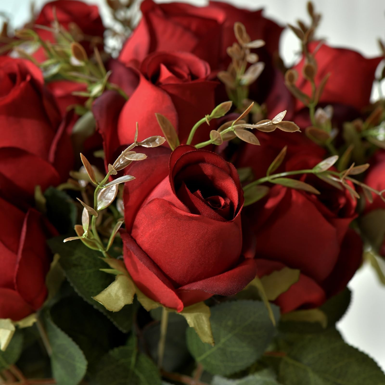 2 PCS FlueHouzz Artificial Roses Fake Silk Bouquet 12 Heads Realistic Burgundy