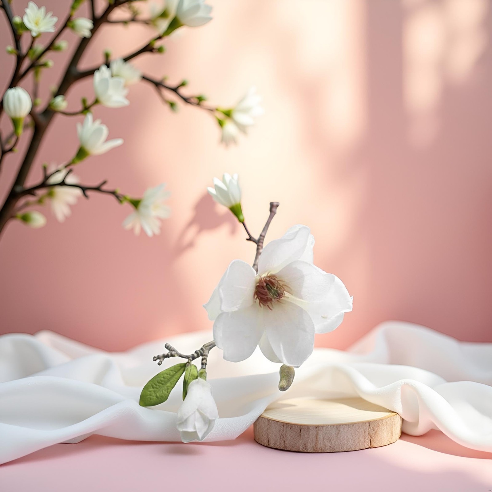 White Artificial Magnolia Fake Silk Flower Single Floral Be used for Home Dec…