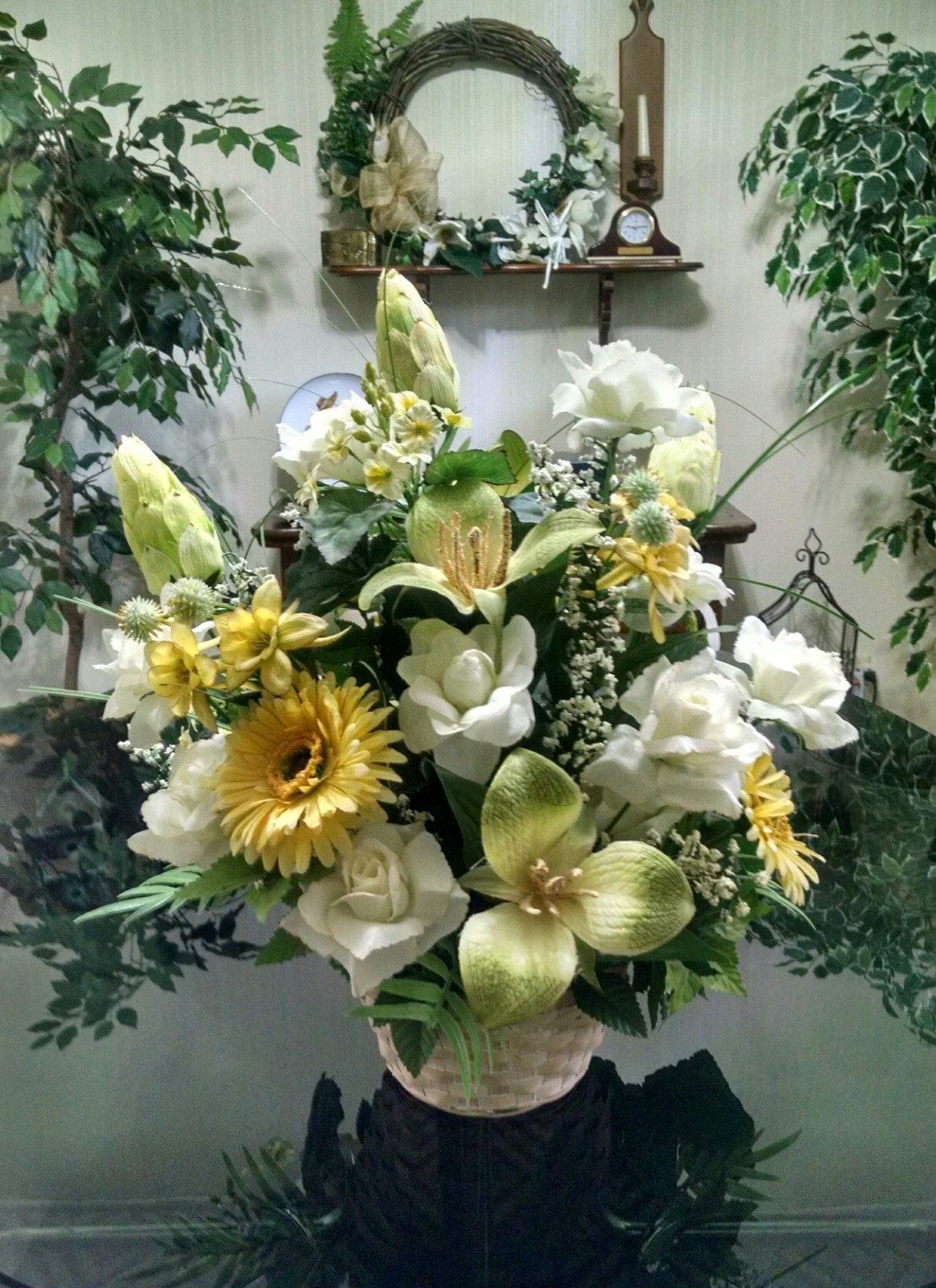 Large Artificial Flower Arrangement in Basket