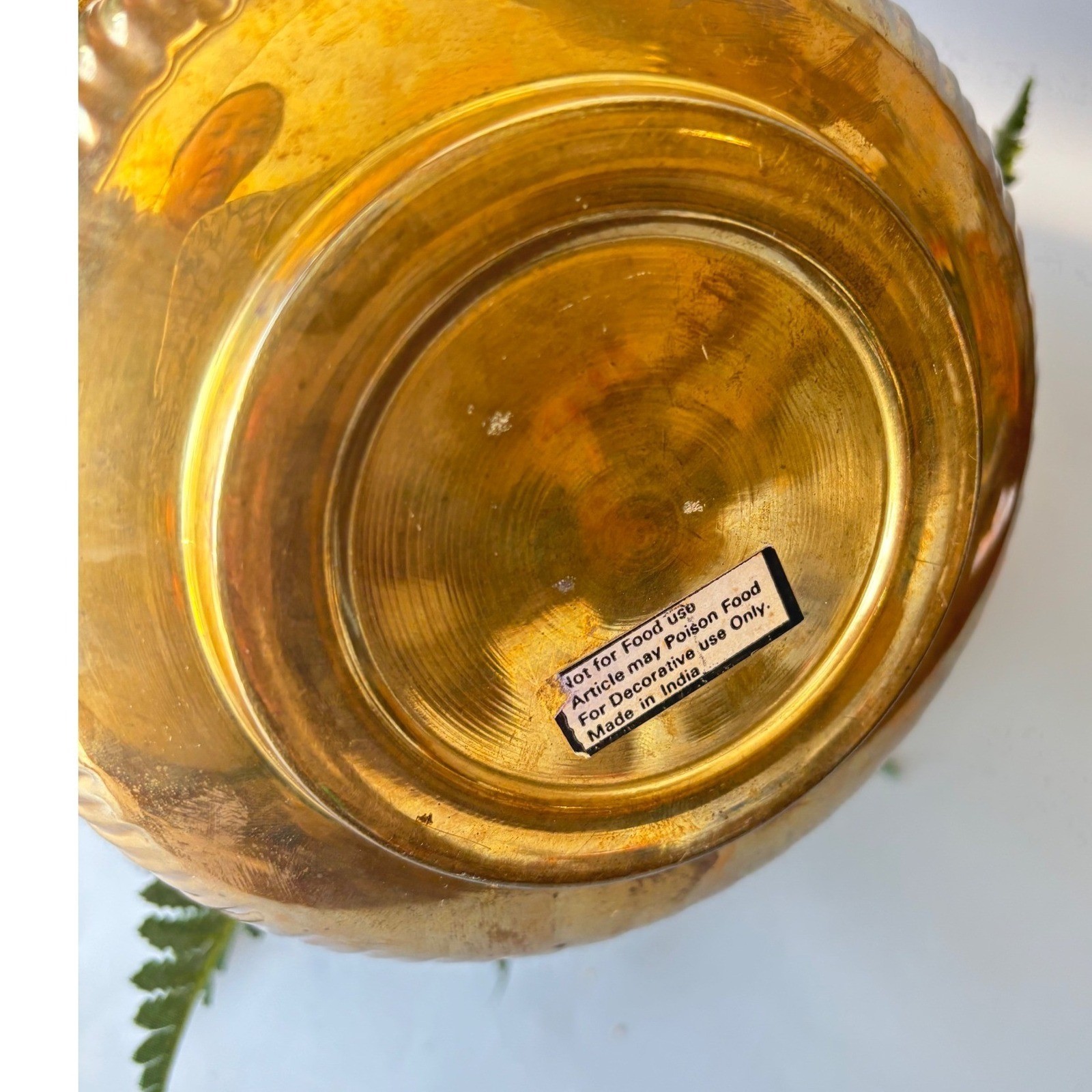 Vtg Silk Floral Arrangement Peach Feathers Roses Brass Bowl Made in India 15″