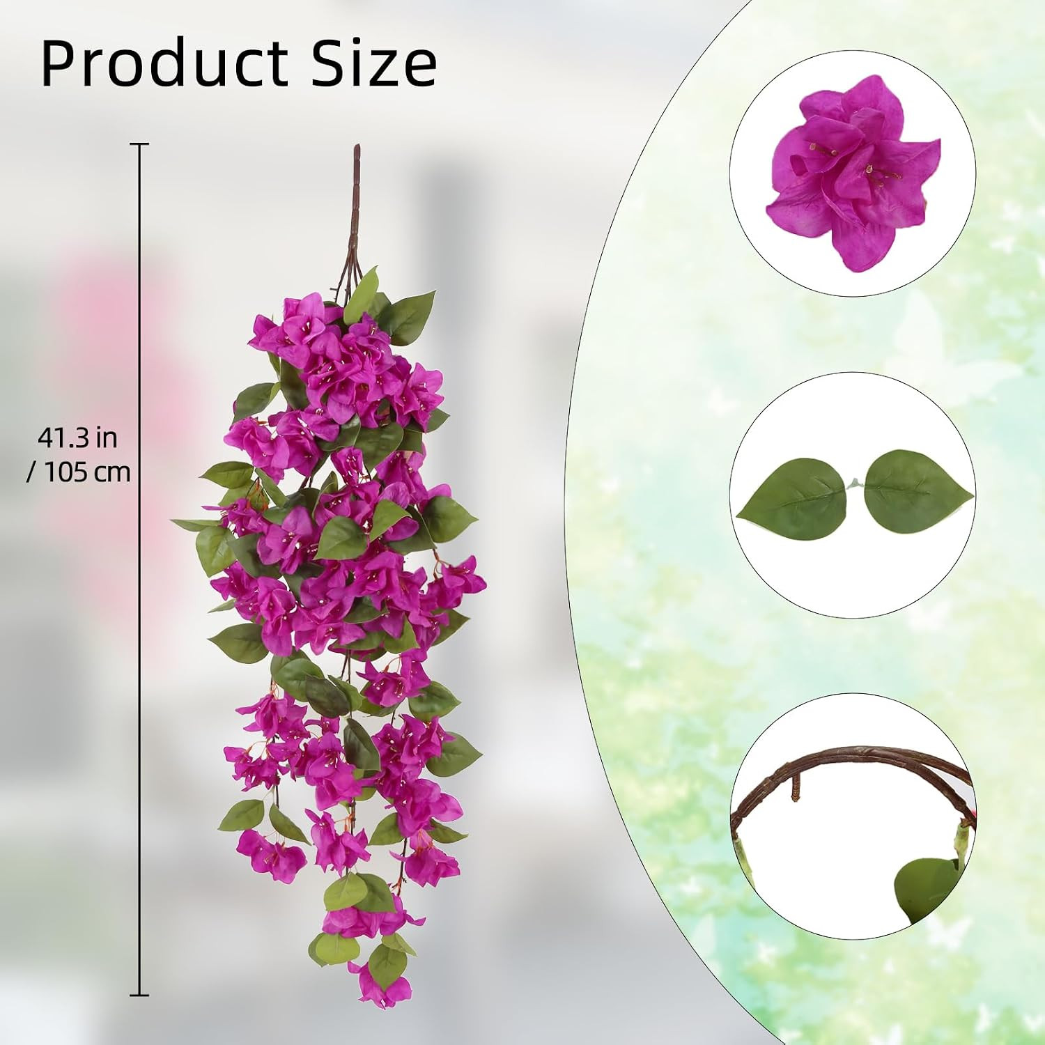 Realistic Purple Bougainvillea Hanging Vines – 2Pcs UV Resistant Decor