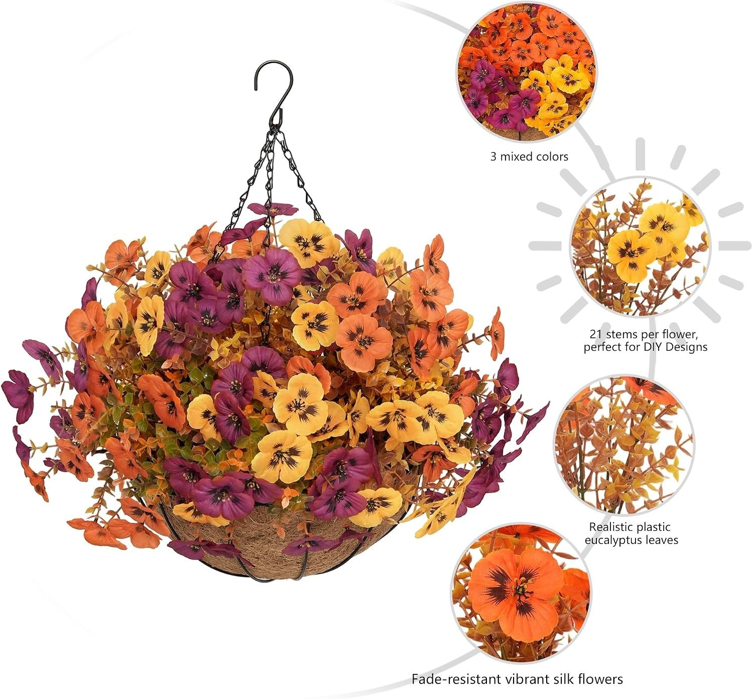 Elegant 2 Set Artificial Hanging Flower Baskets for Autumn Outdoor Charm