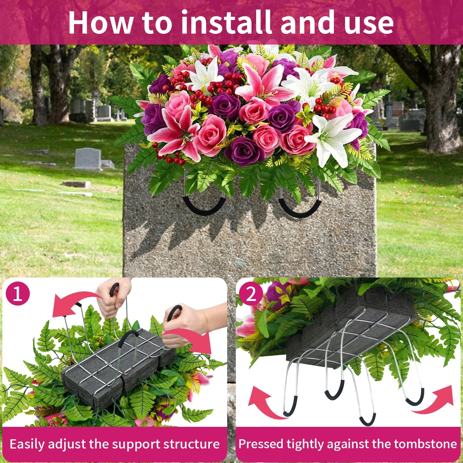 Large Headstone Flower Saddle – Cemetery Flowers for Grave Saddle Flowers for…