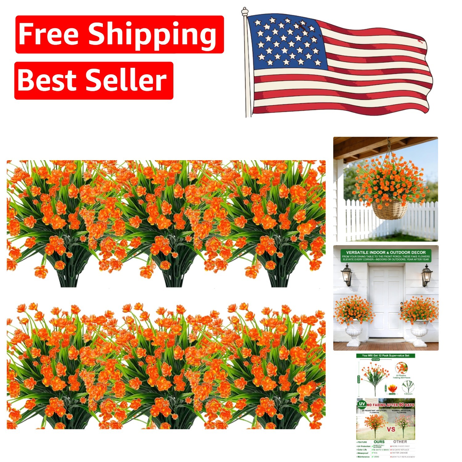 Vibrant 12 Bundles of UV Resistant Artificial Flowers for -Round Elegance