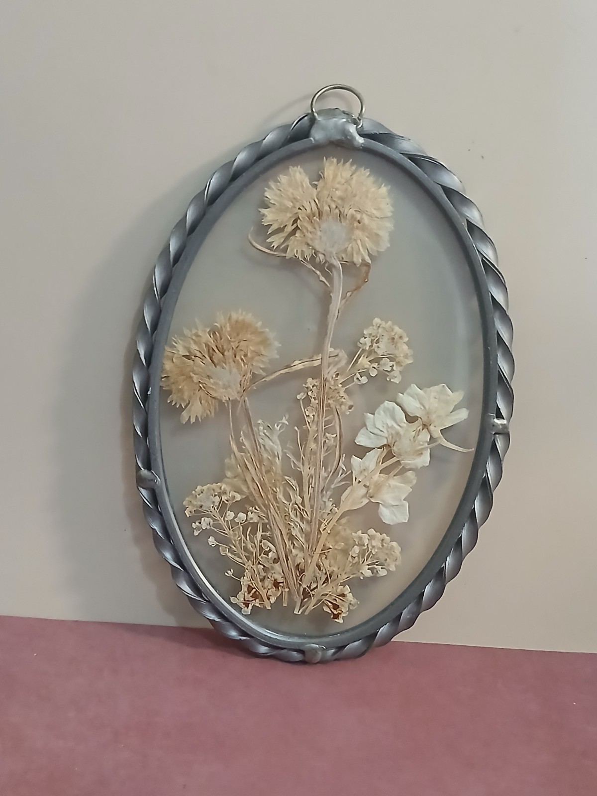 Two Vintage Pressed Floral Pieces-Brass & Aluminum Frames