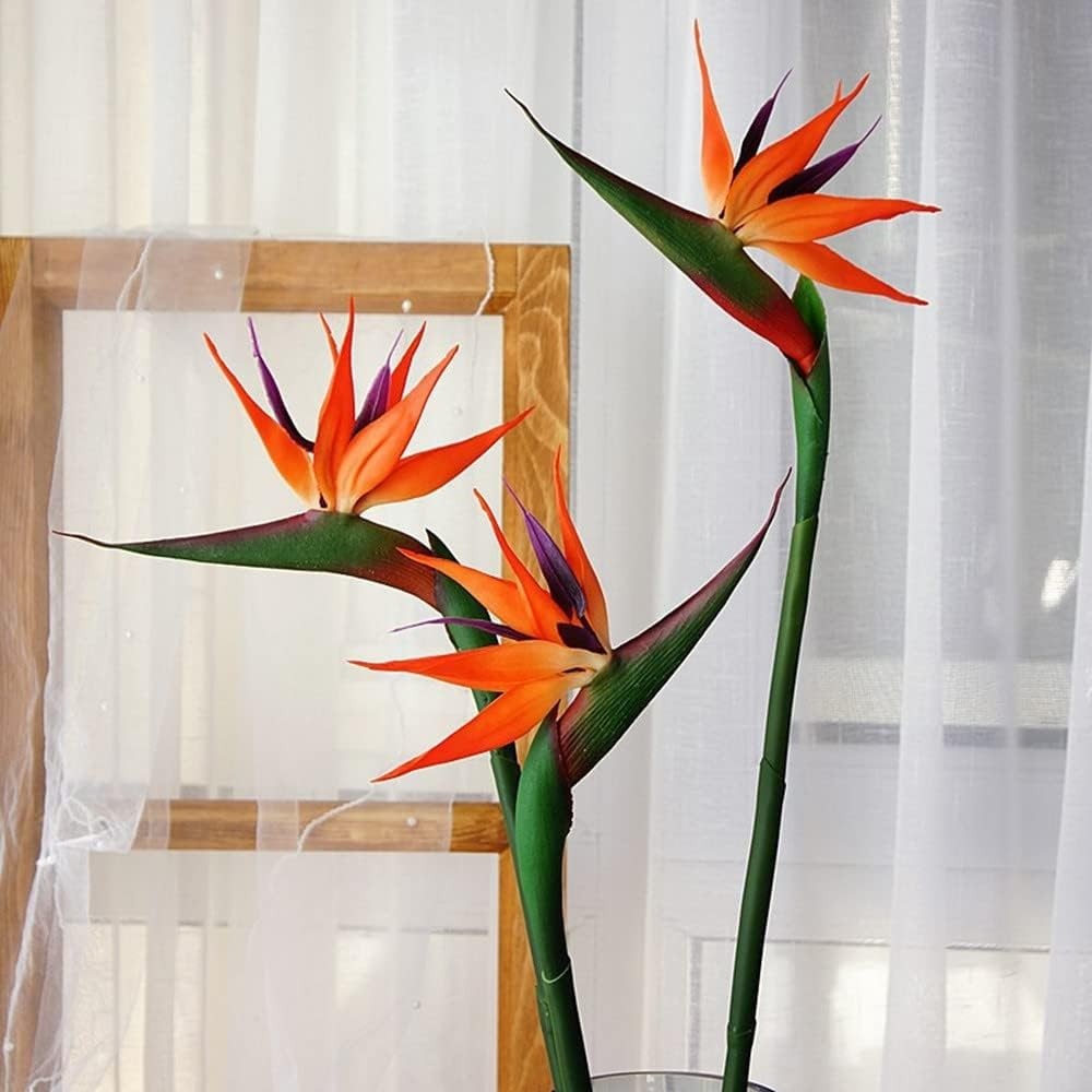 3 PCS 32 Inch Orange Red Large Bird of Paradise Permanent Artificial Flower, …