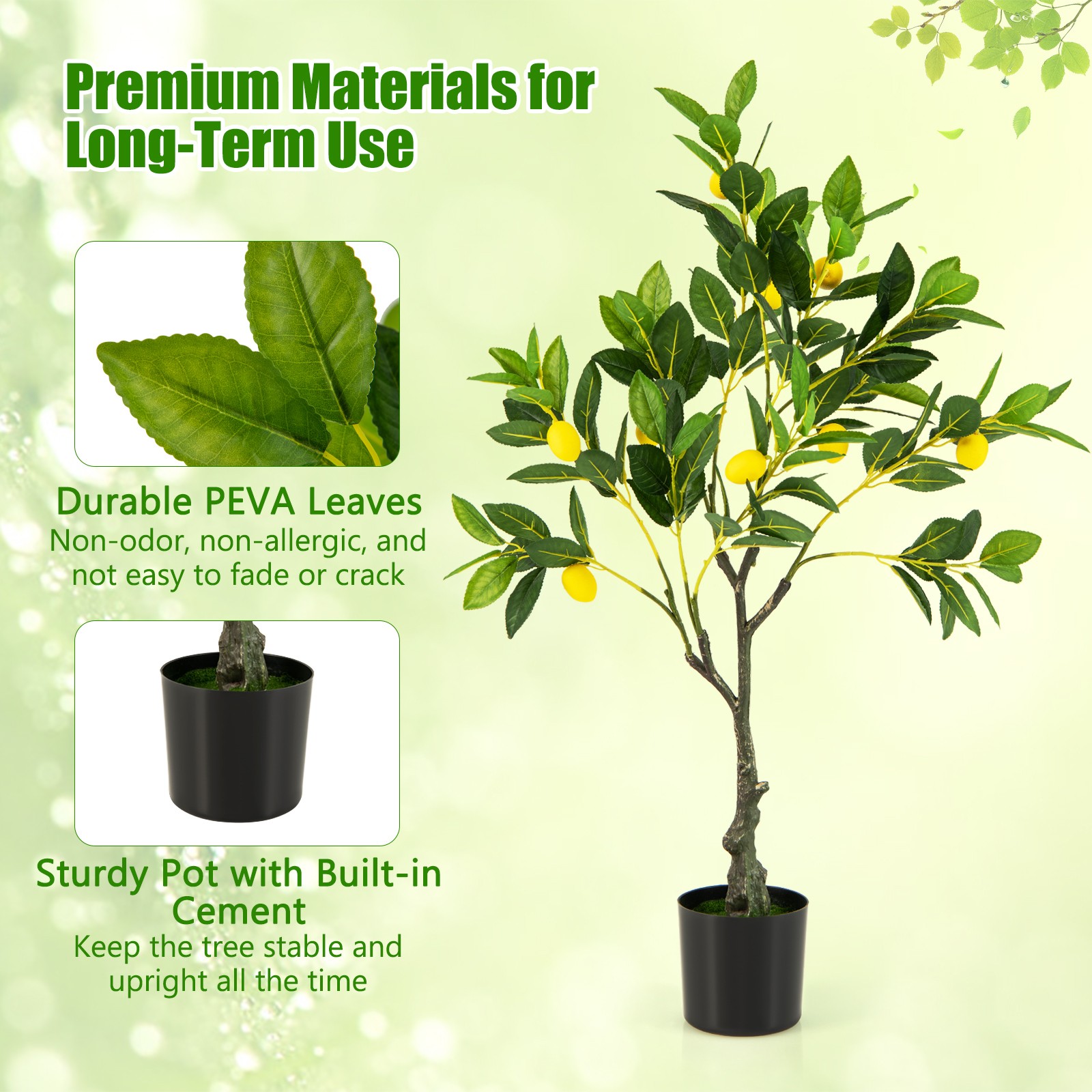 Artificial Lemon Tree 2.6 FT Tall Fake Plant w/Lemon Fruits Office Decor