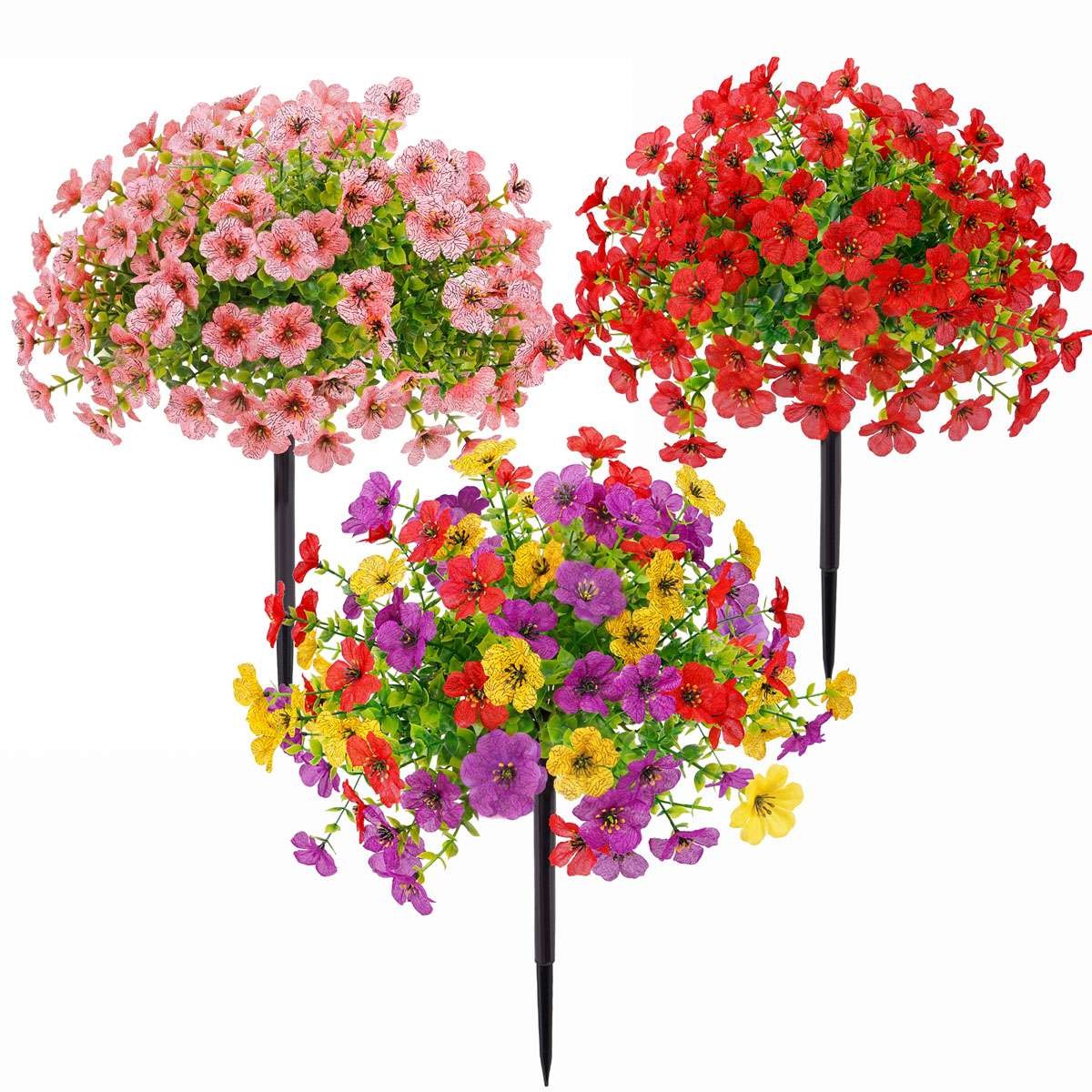 1/2pcs Artificial Flowers Garden Patio Yard Decor with Ground Spike Fake Plants