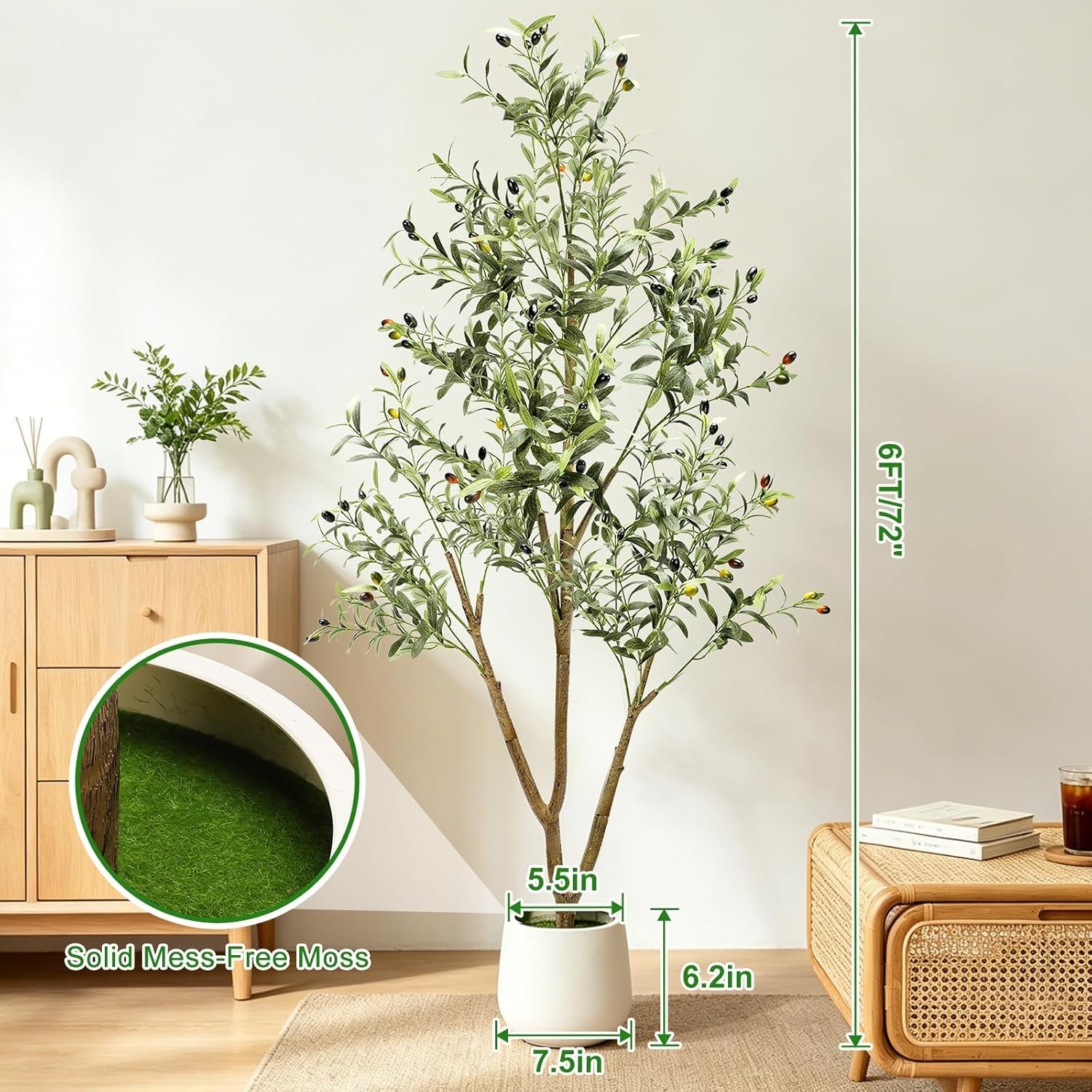 6FT Artificial Olive Tree Indoor with Lights & Planter, Realistic Faux Olive …