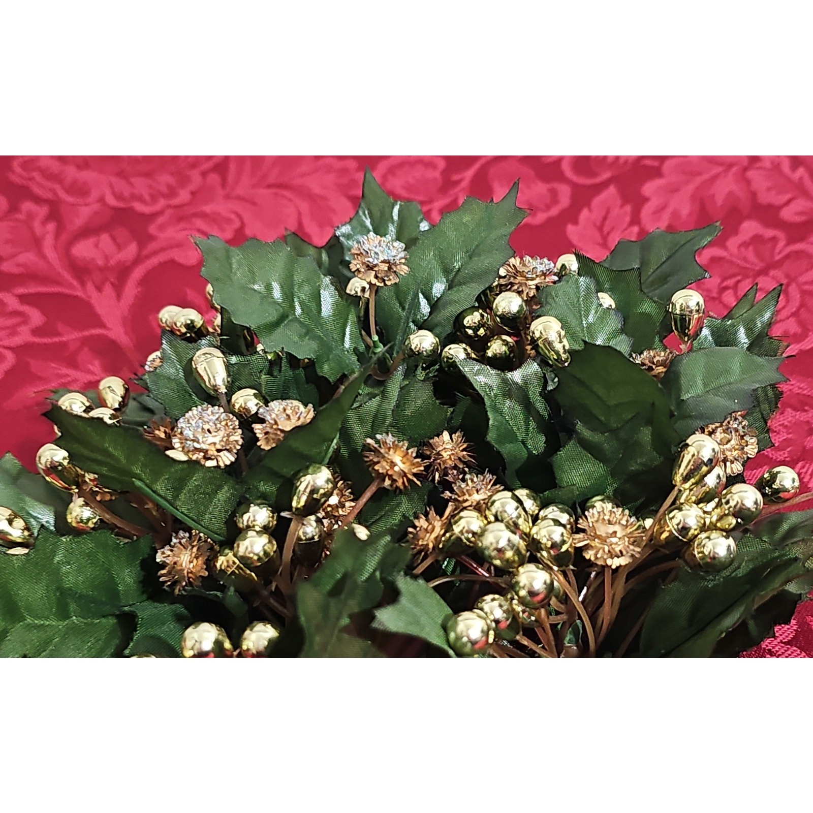 Two Vintage Candle Ring Pillar Wreath Centerpiece Gold Pinheads Holly Christmas