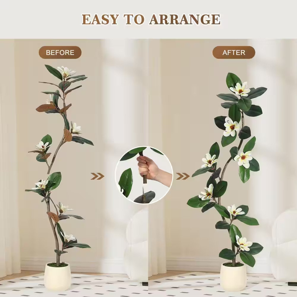 Artificial Magnolia Tree 5FT Fake Plant Indoor White Flowers Planter Decor