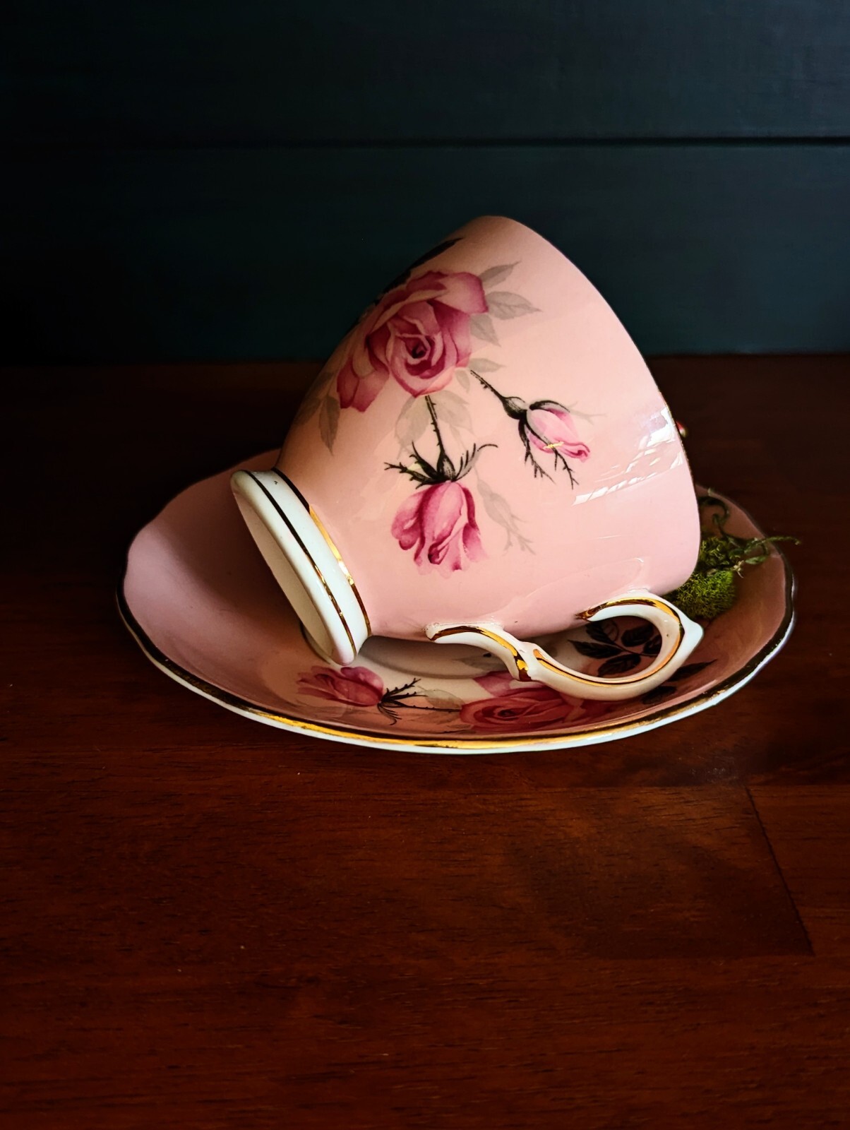 Home decor Teacup, felt flowers and bird nestled in moss & tiny egg, Gift Idea!