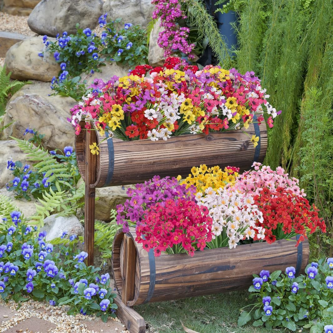 24 Bundles Artificial Flowers for Outdoors Decoration, UV Resistant