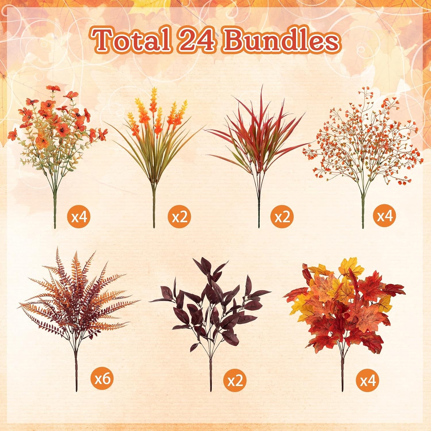 24 Bundles Artificial Fall Flowers Fake Mums Outdoor UV Resistant Autumn Decor