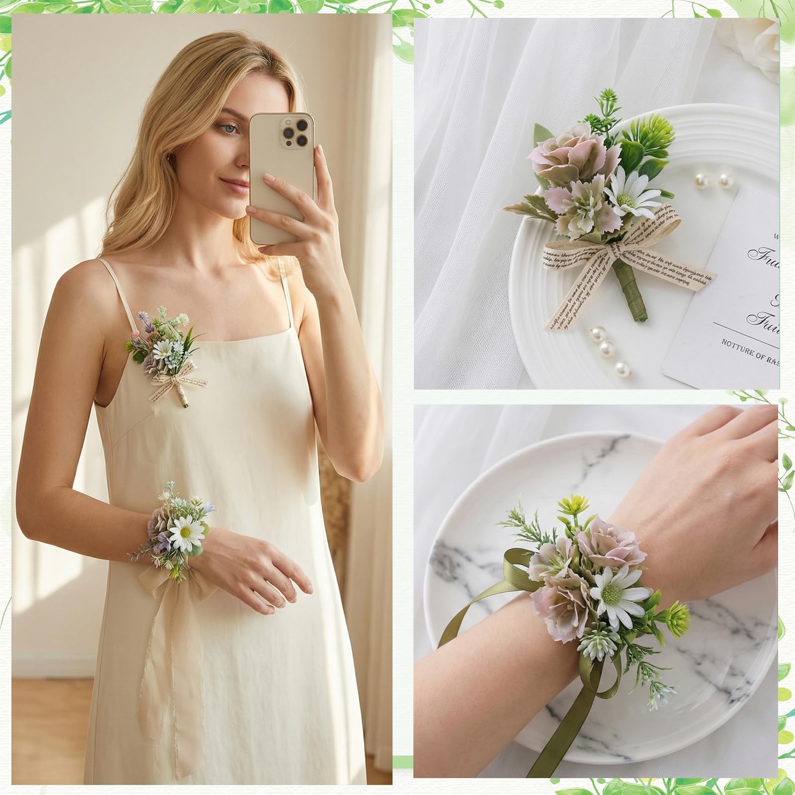 30 Pcs Mini Fake Green Leaves Artificial Flowers Set, Multiple Shapes Artific…