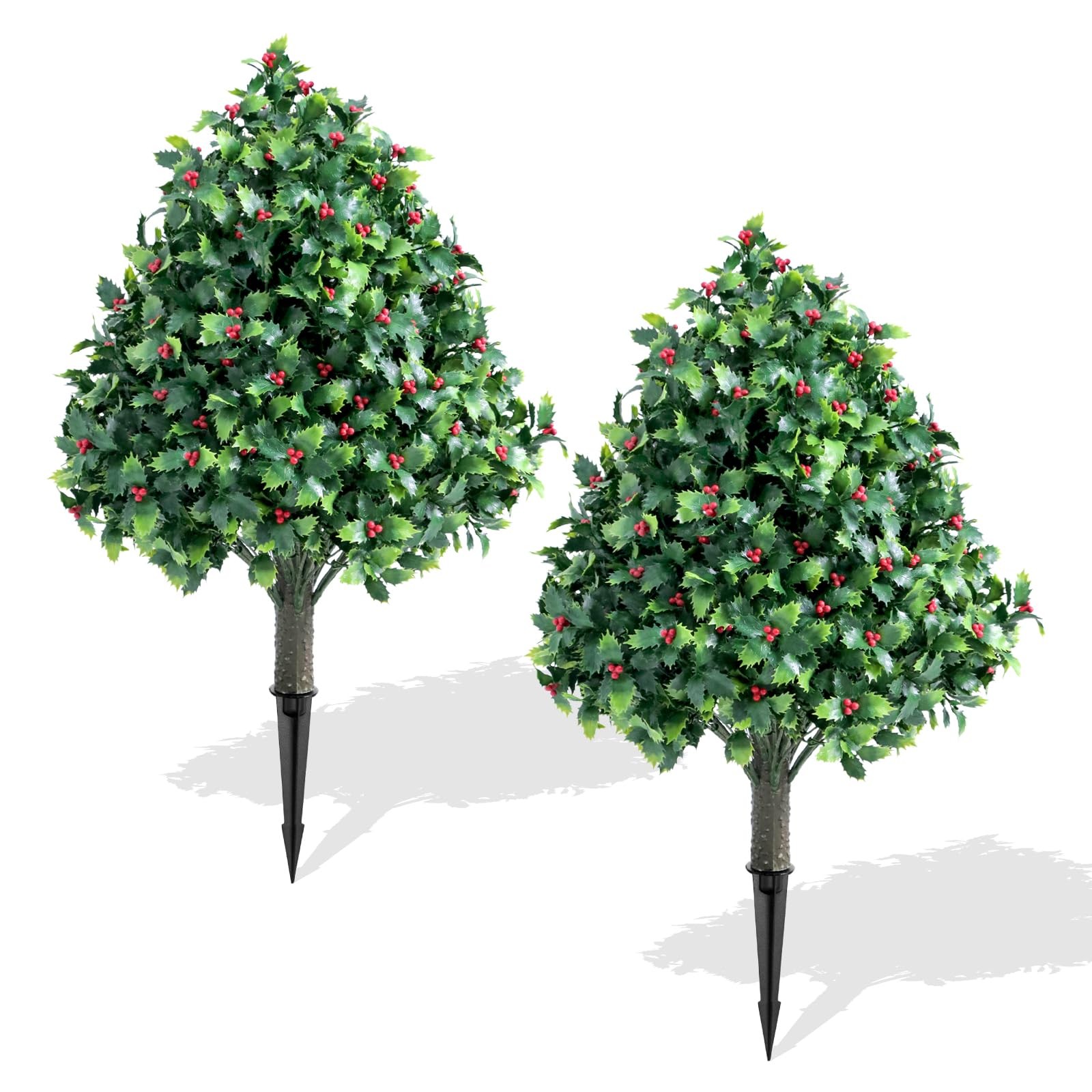 Artificial Topiaries Ball Trees with Red Fruit, 25 inch Set of 2 Faux Shrubs …