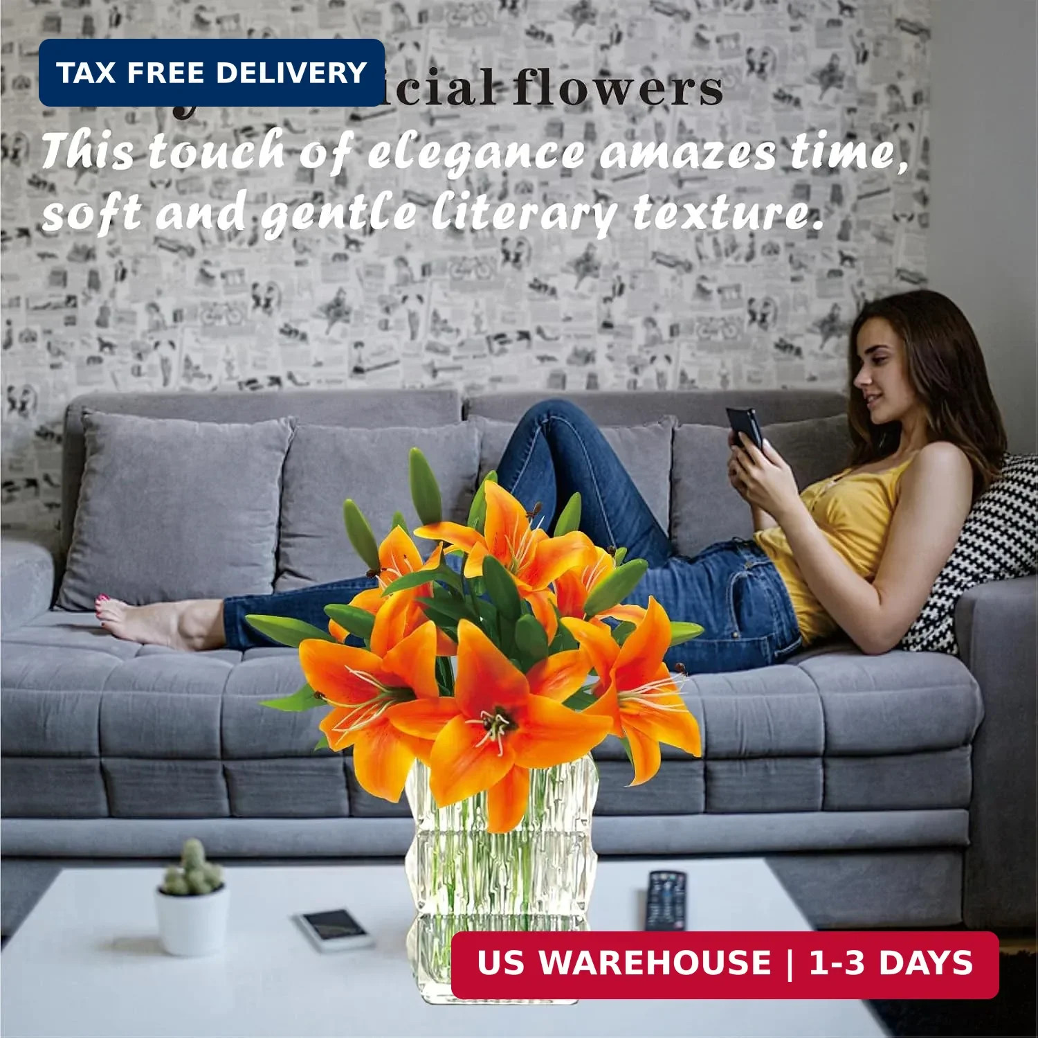 6Pcs Lilies Artificial Flowers Orange Lilies Real Touch Tiger Lily Fake Lillies