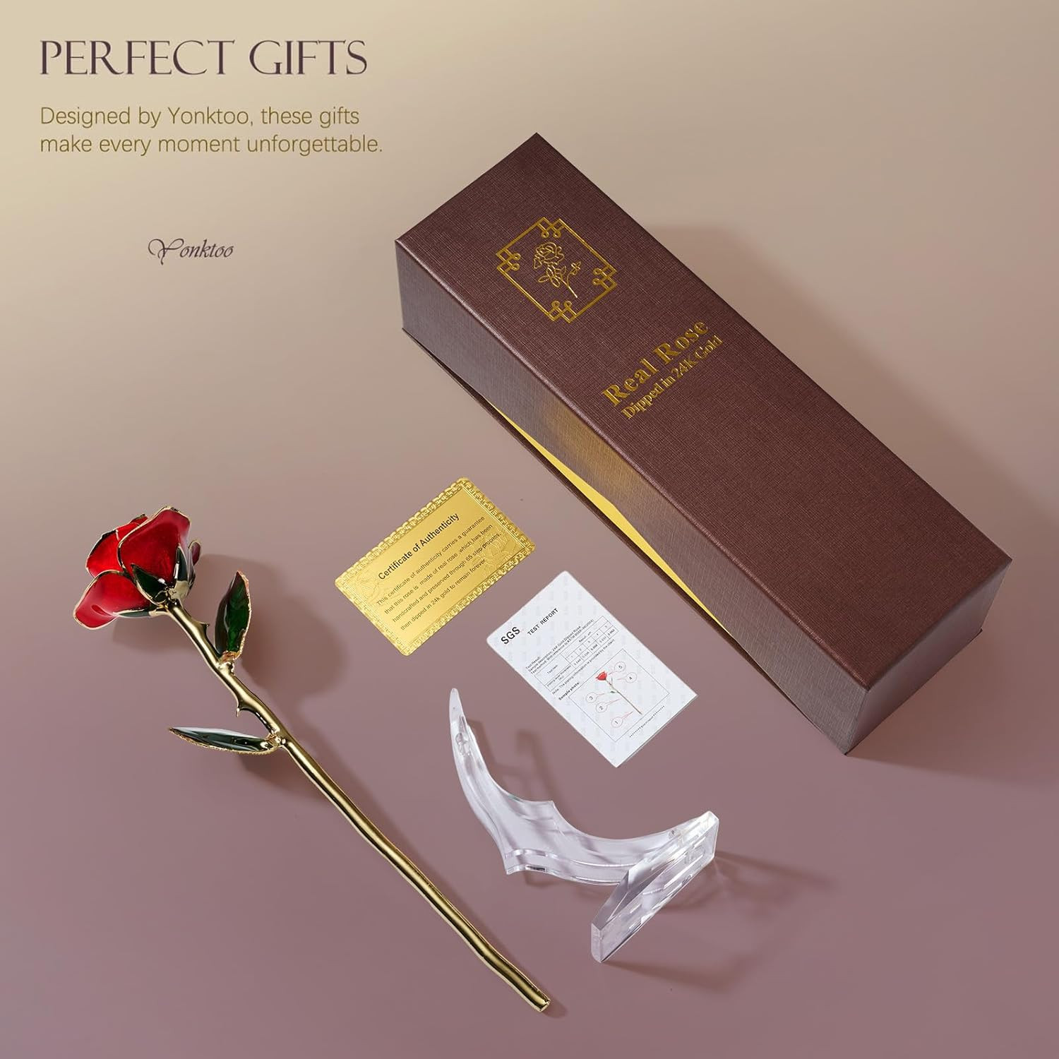 Gold Dipped Rose – Real Rose Preserved in 24K Gold with Stand, Forever Gift for