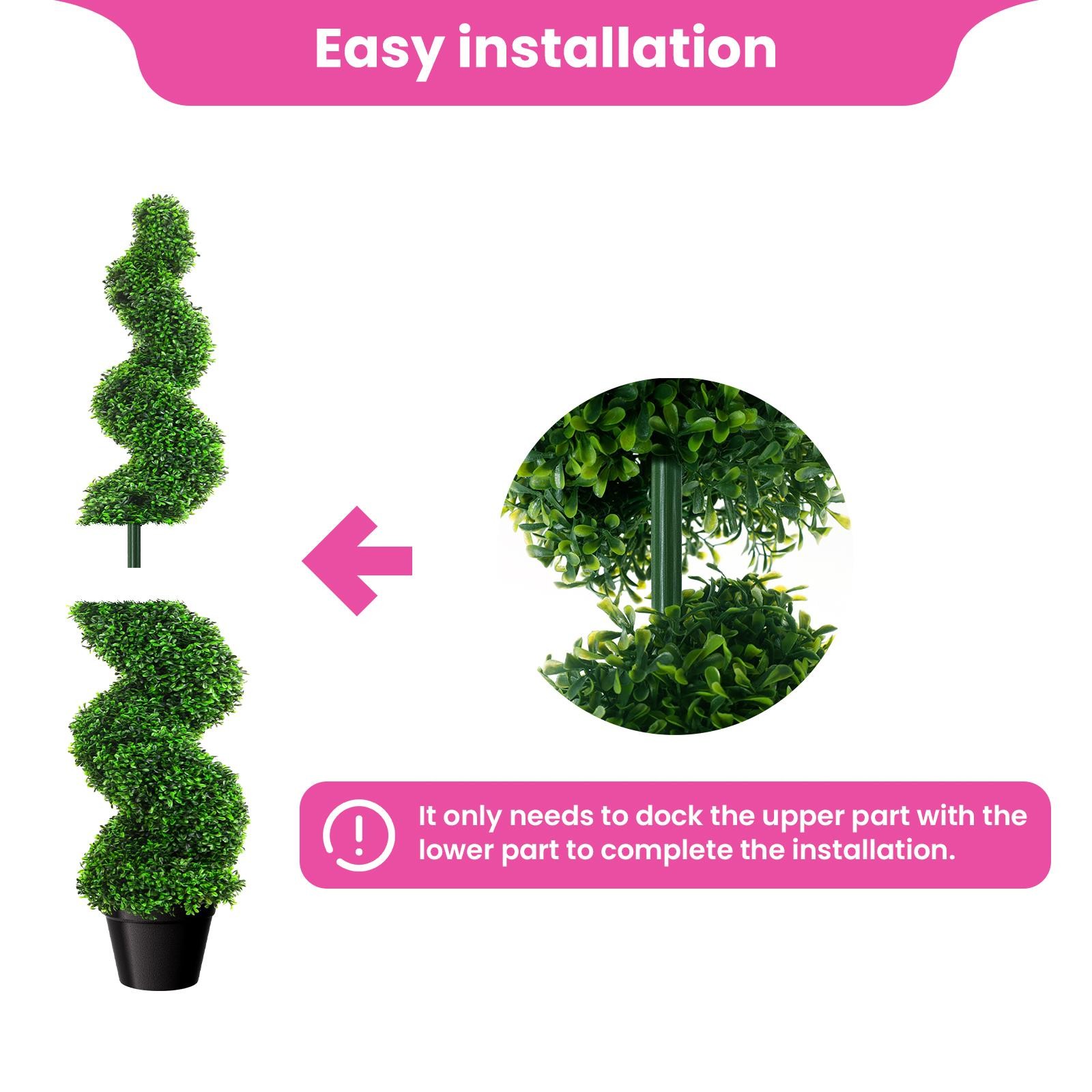 2 Pack 35″ Artificial Spiral Topiary Tree Fake Plant Indoor & Outdoor for Porch
