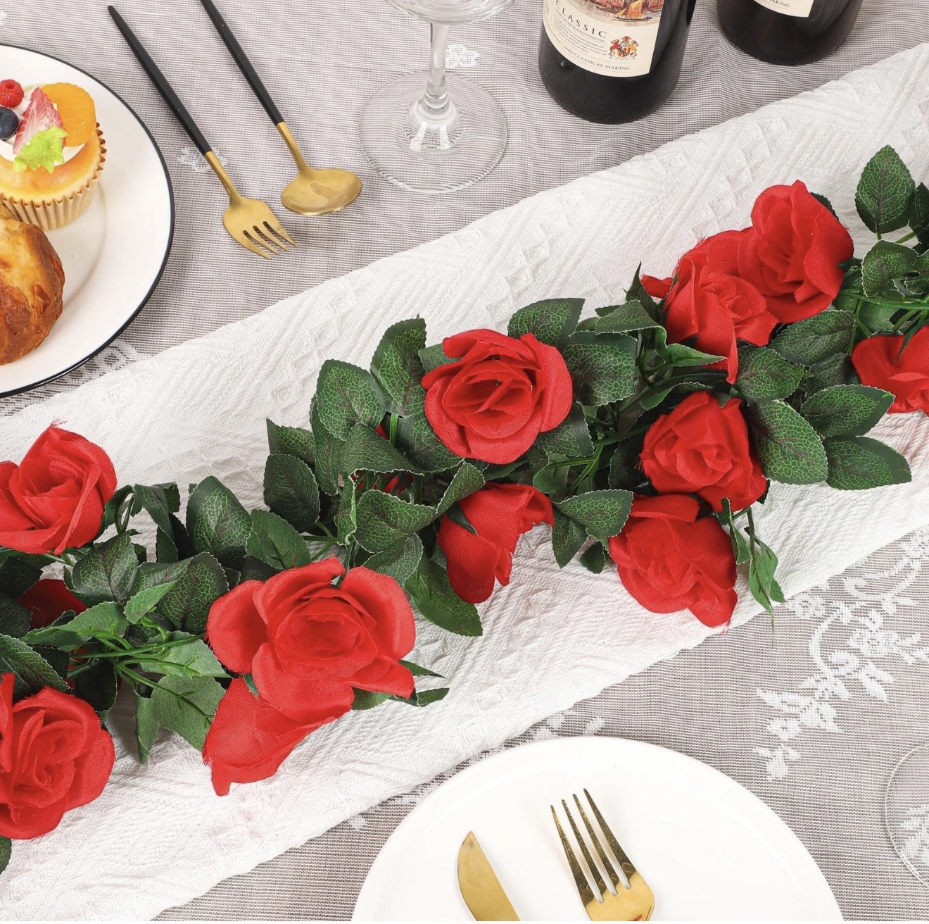 Aneco 8 Pack 64 FT Red Flower Garland Kentucky Artificial Rose Vines Derby Ro…