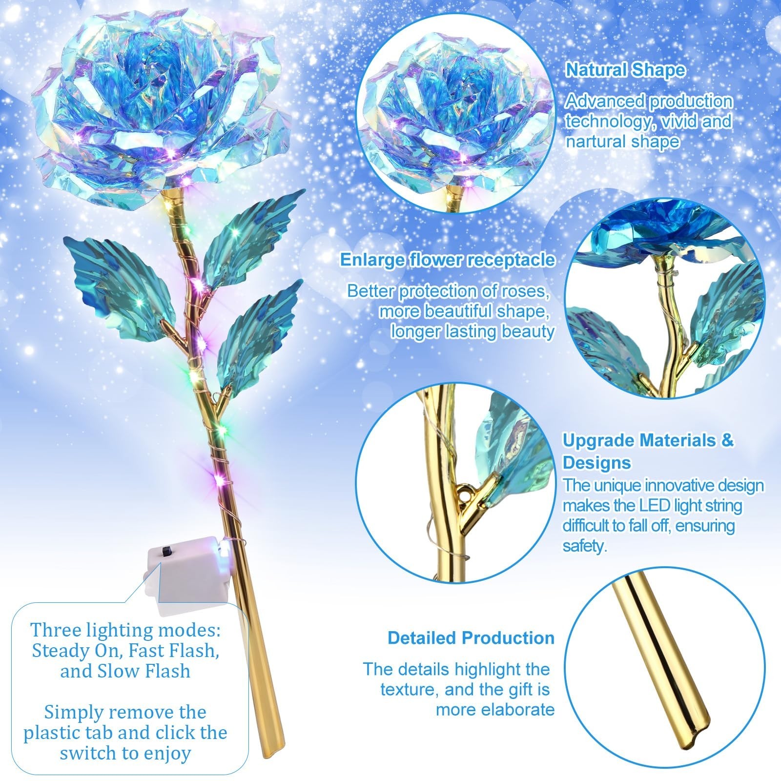 6 Pcs LED Galaxy Rose Flowers – Colorful Crystal Light-Up Gifts for Mom, Girlfri