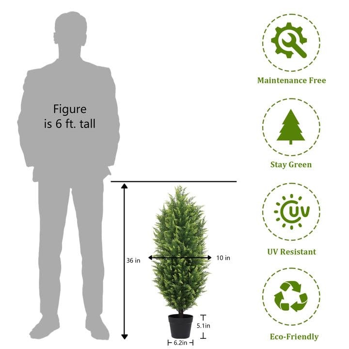 THE BLOOM TIMES 3FT Tall Artificial Cedar Topiary Trees Set of 2 UV Resistant