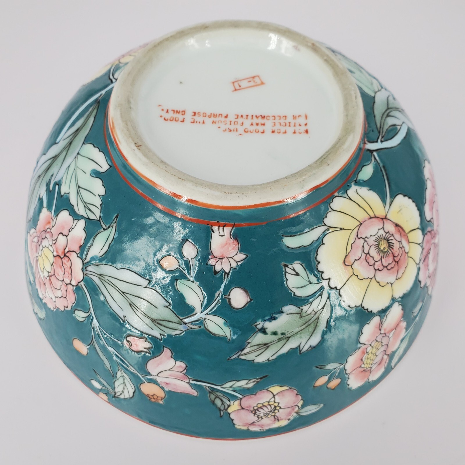 Decorative Teal & Pink Floral Peony 7.5″ Ceramic Bowl by JC Penney Traditions