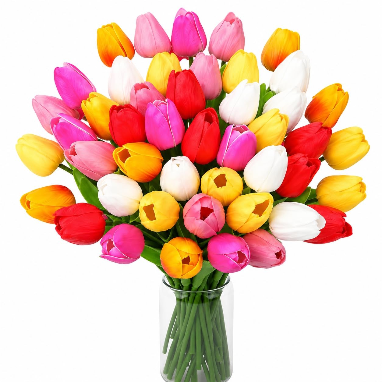 48 PCS Artificial Tulips Bouquet PU Real Touch Mixed Color Spring Party Decor