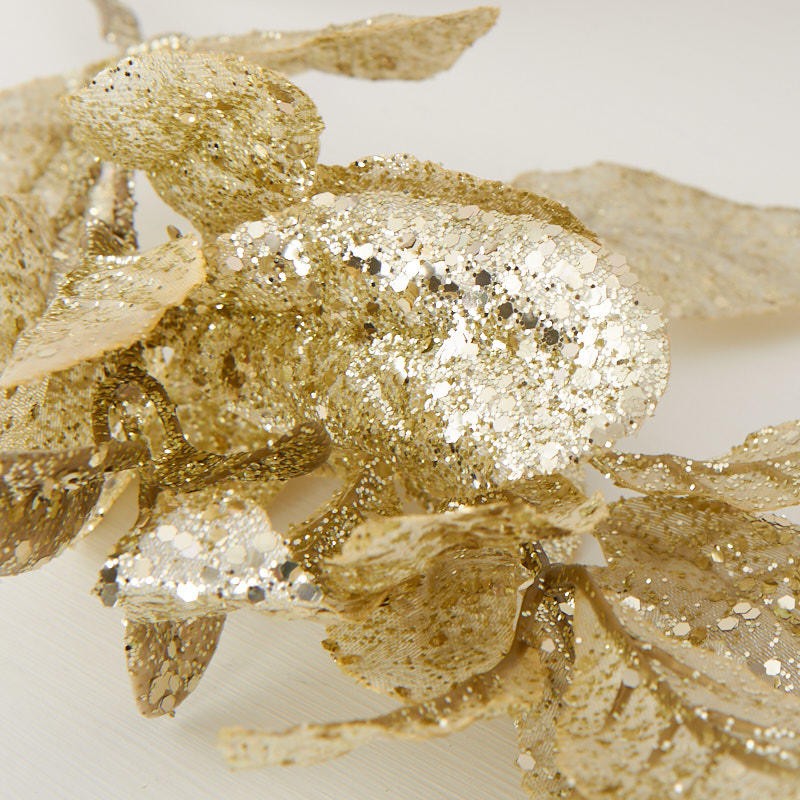 Factory Direct Craft Champagne Glitter Artificial Laurel Leaf Spray | 3 Pie
