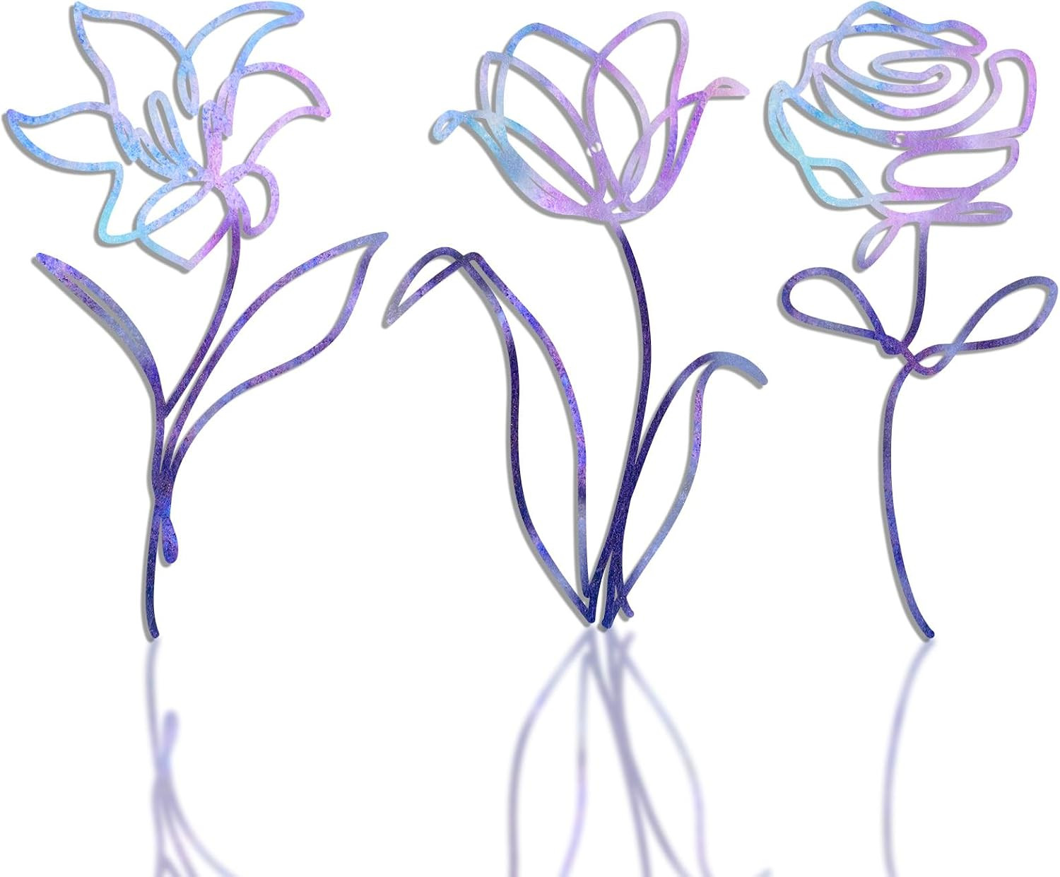 Metal Flowers Wall Arts Decor for Bathroom, 6X10 Inches Set of 3 | Farmhouse Met