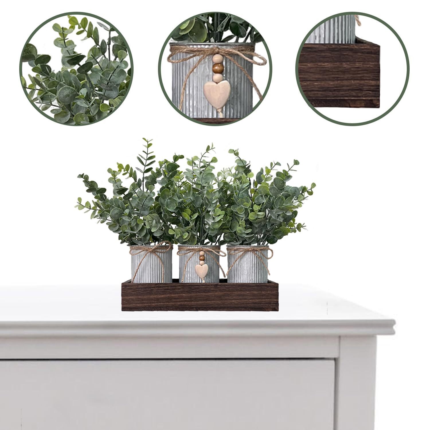 Artificial Flower Decorative Centerpiece Frosty Green Eucalyptus Table Arrang…