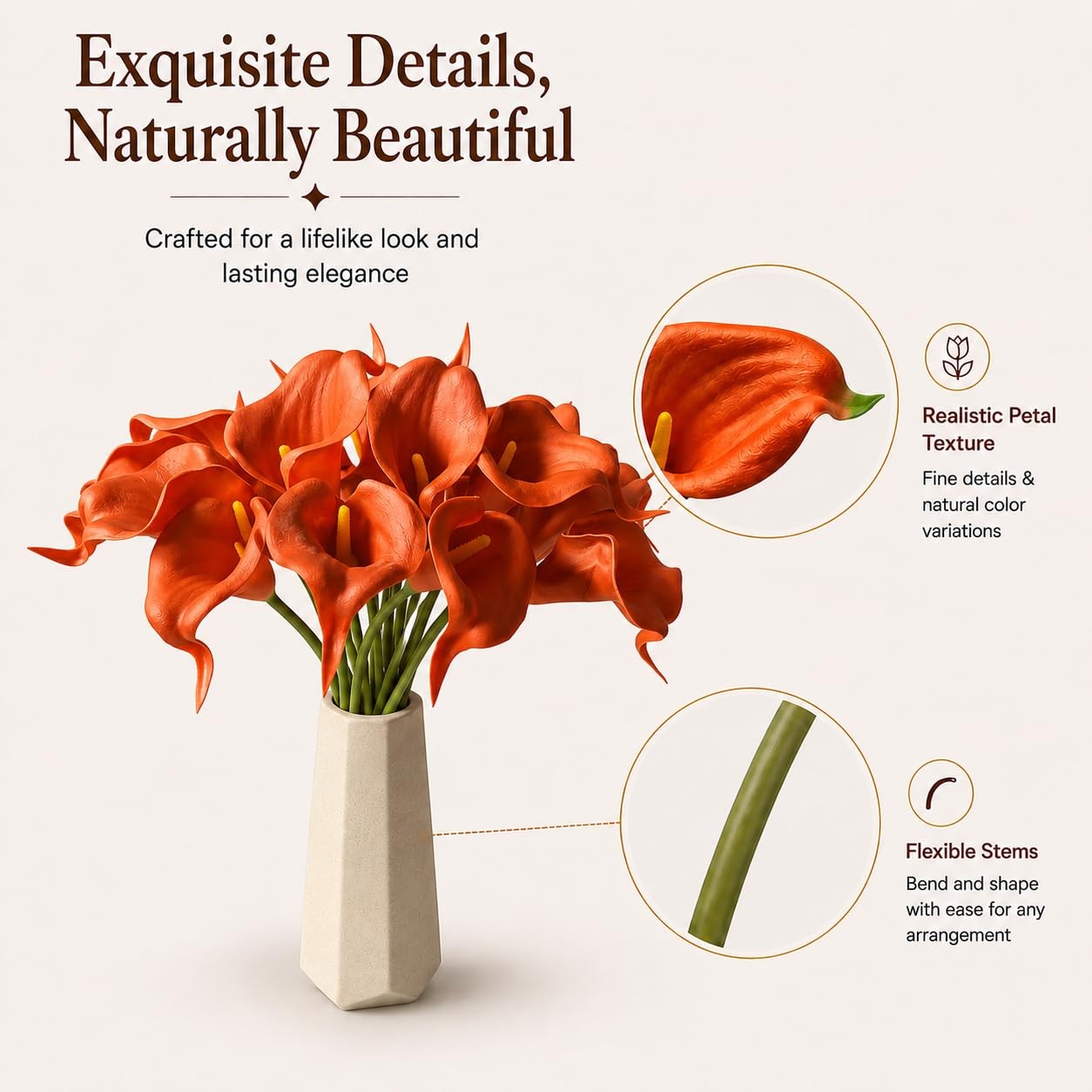 20pcs Burnt Orange Calla Lily Artificial Flowers